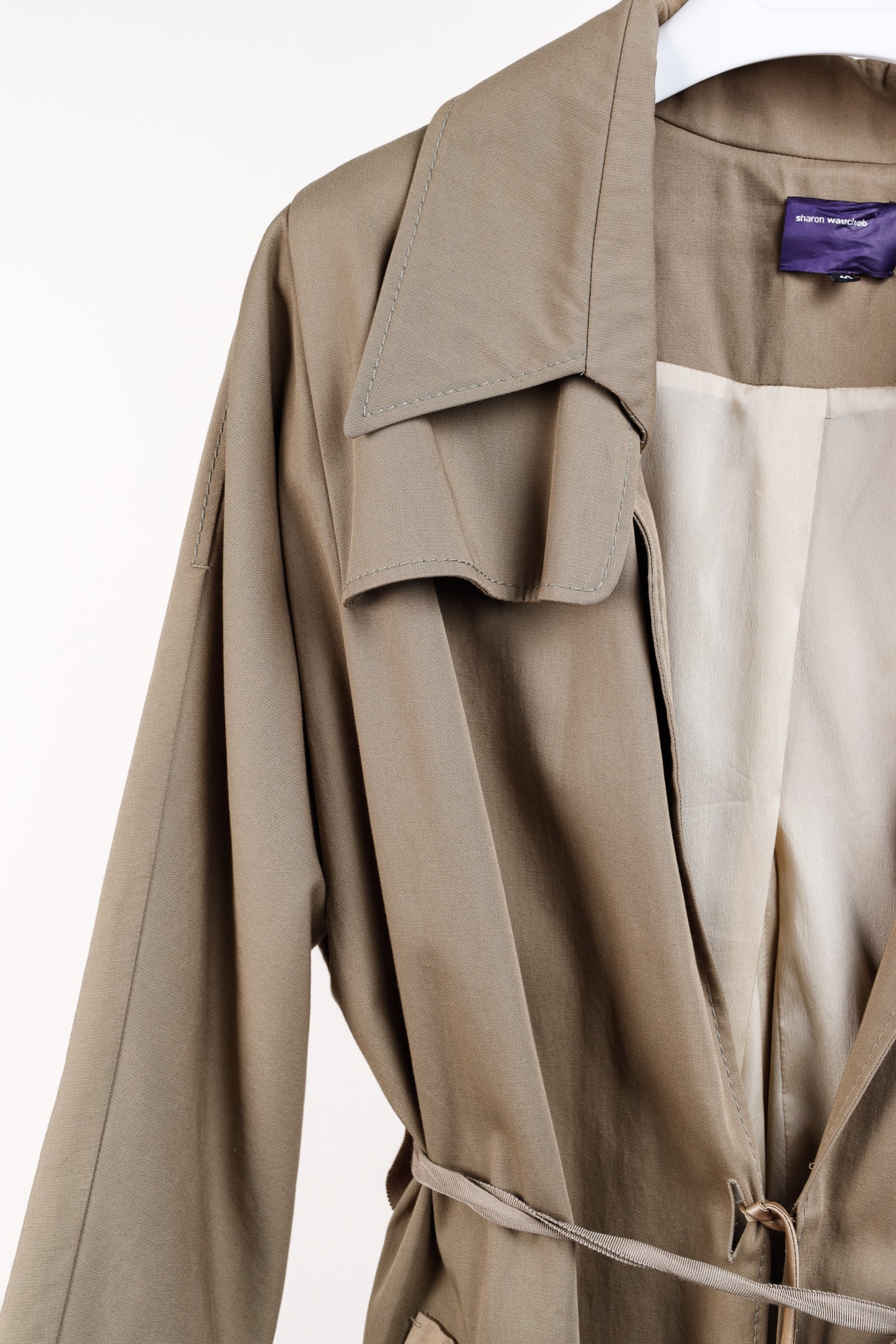 Sharon Wauchob Khaki Cotton Twill Tie-Waist Coat