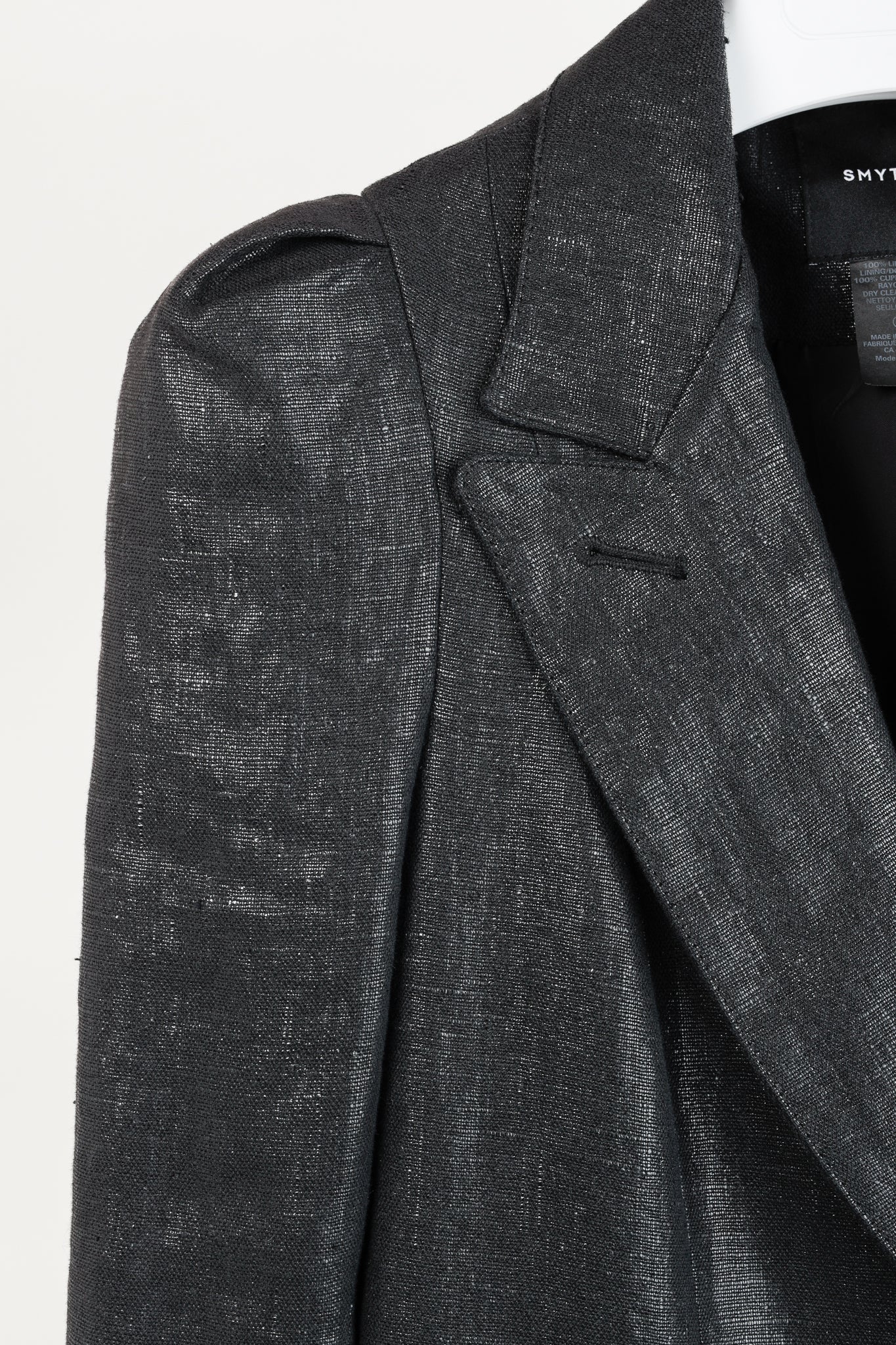 Smythe SS/18 Box Pleat Black Luster Linen Puff-Sleeve Blazer