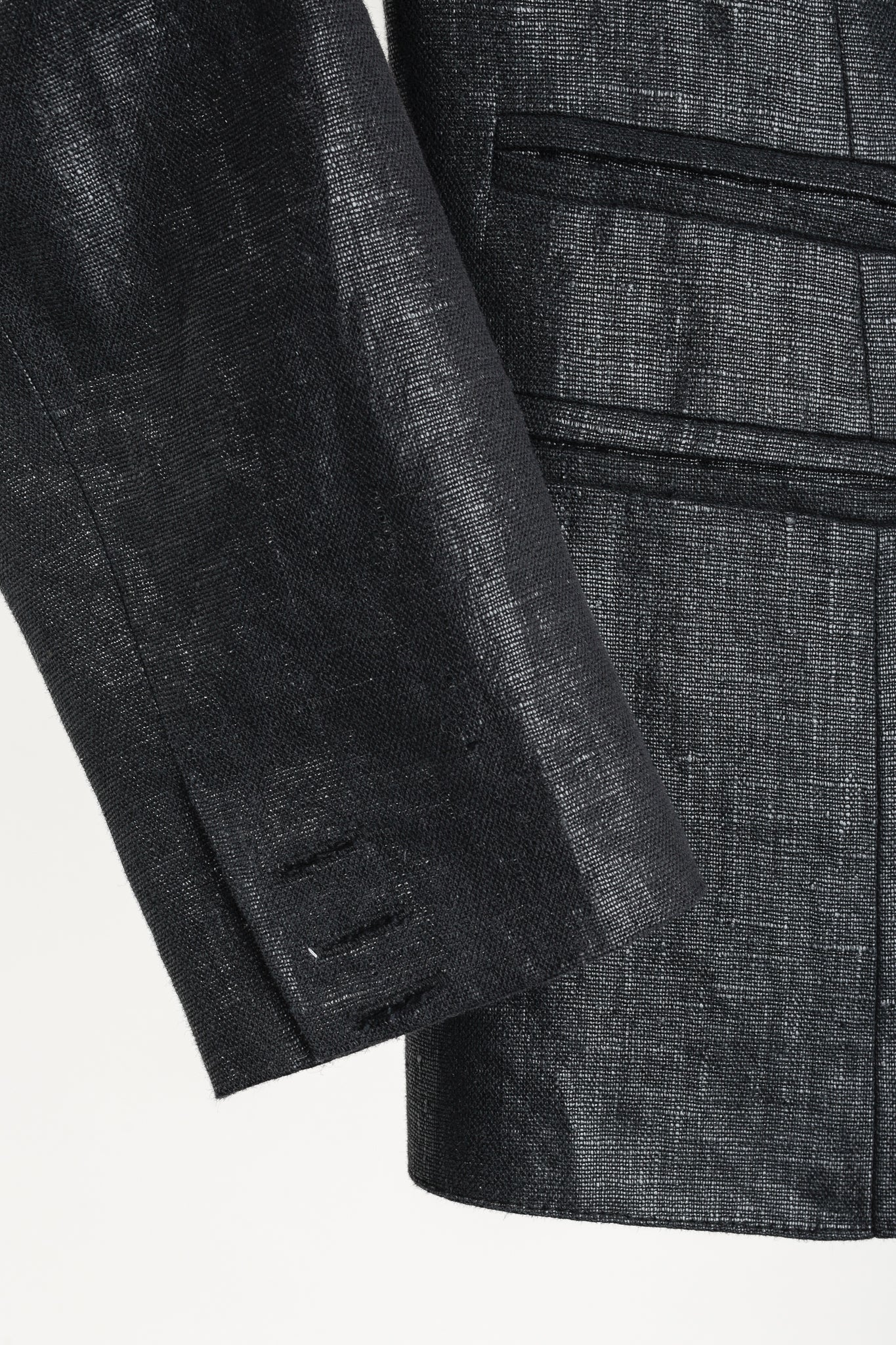 Smythe SS/18 Box Pleat Black Luster Linen Puff-Sleeve Blazer