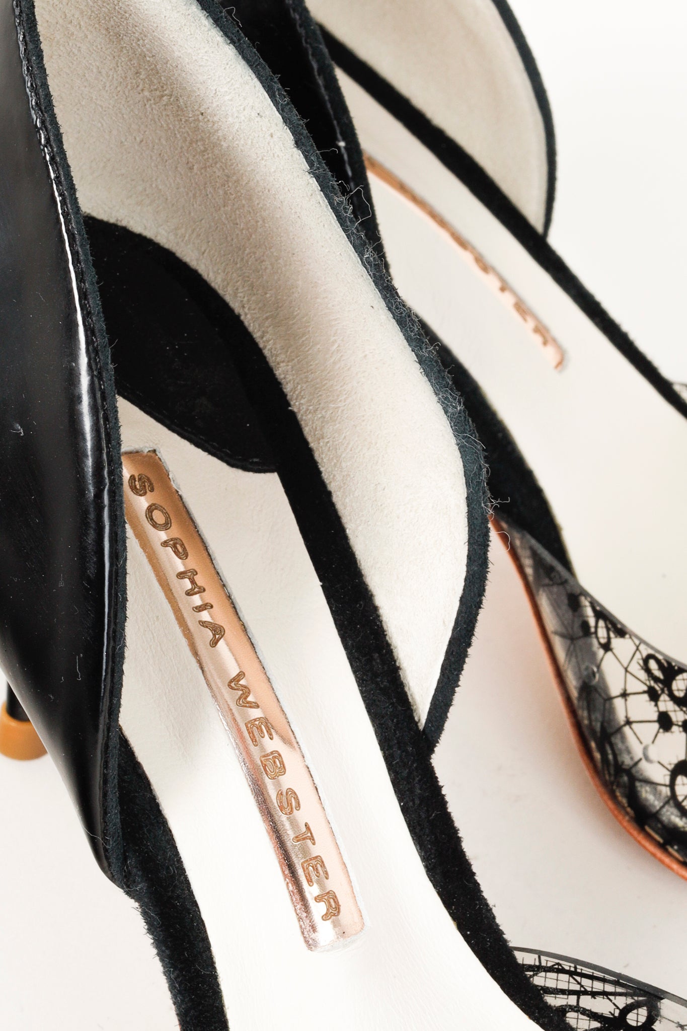 Sophia Webster Black Patent Printed Lace Detail Stilettos