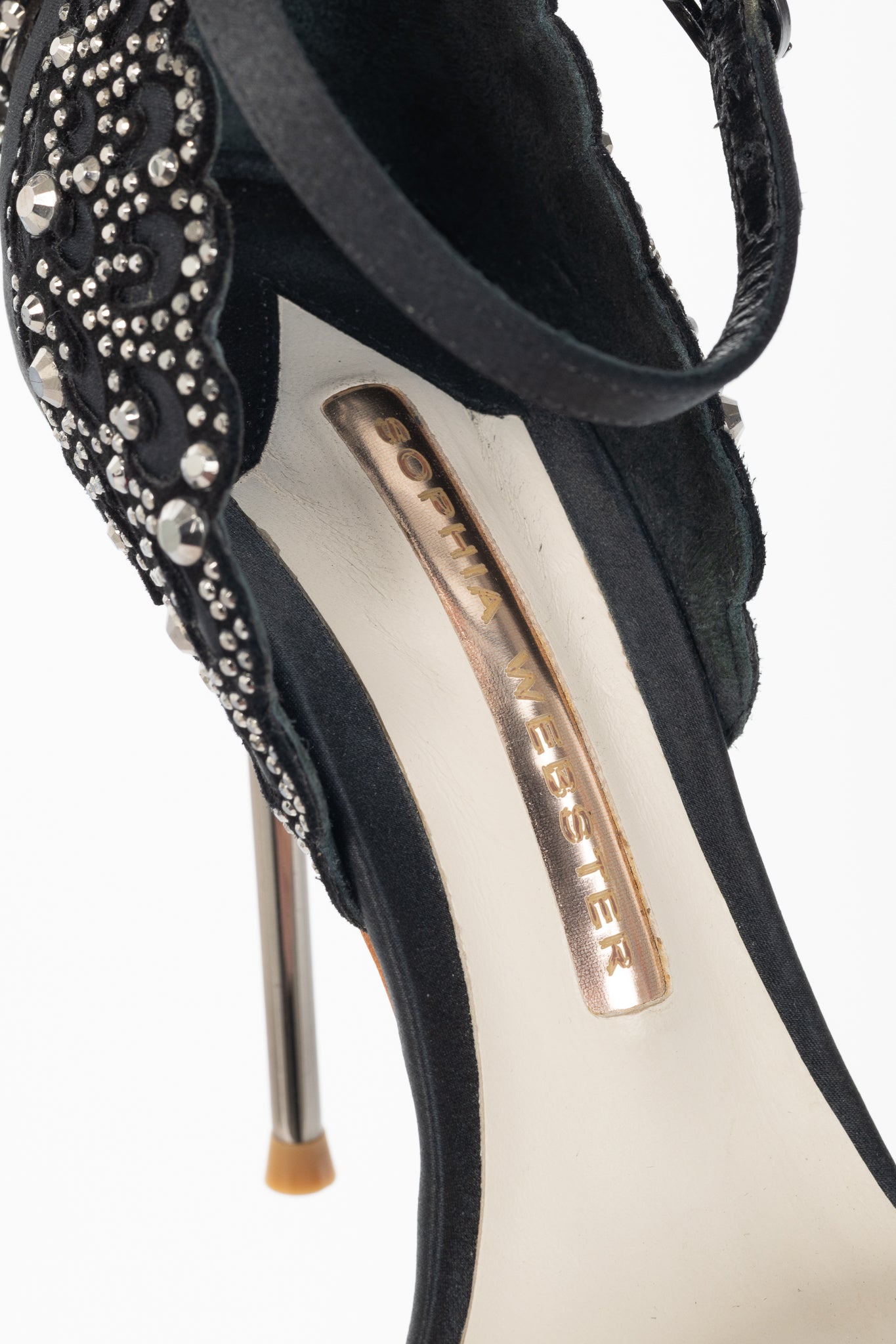 Sophia Webster Evangeline "Black" Crystal-Embellished Satin Sandals