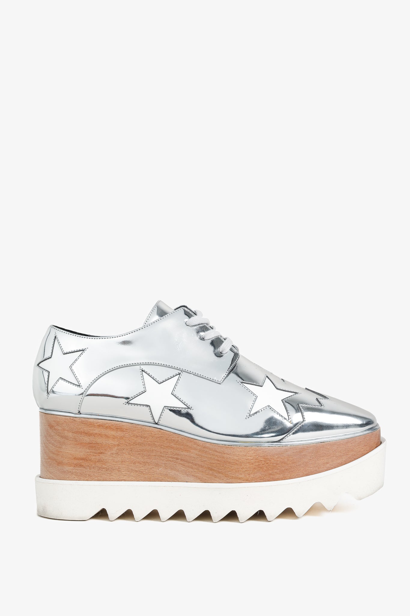 Stella McCartney Elyse Silver Star Vegan-Leather Lace-Up Platforms