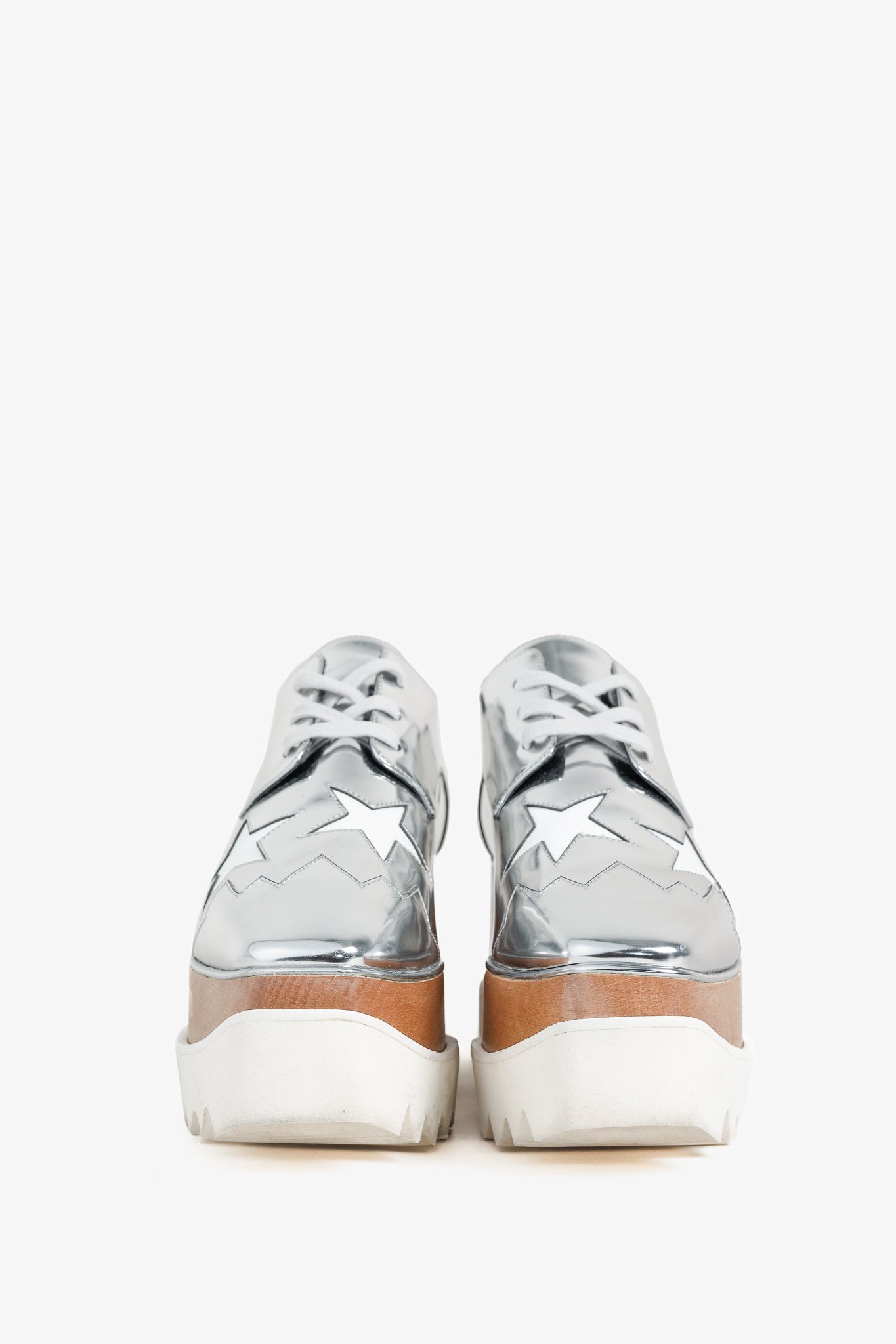 Stella McCartney Elyse Silver Star Vegan-Leather Lace-Up Platforms