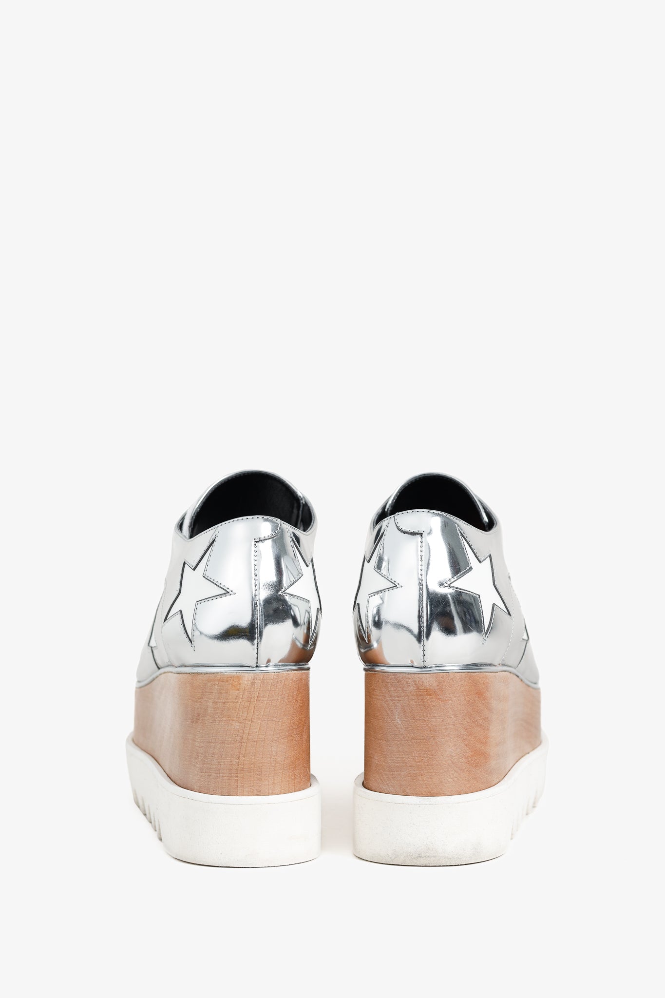Stella McCartney Elyse Silver Star Vegan-Leather Lace-Up Platforms