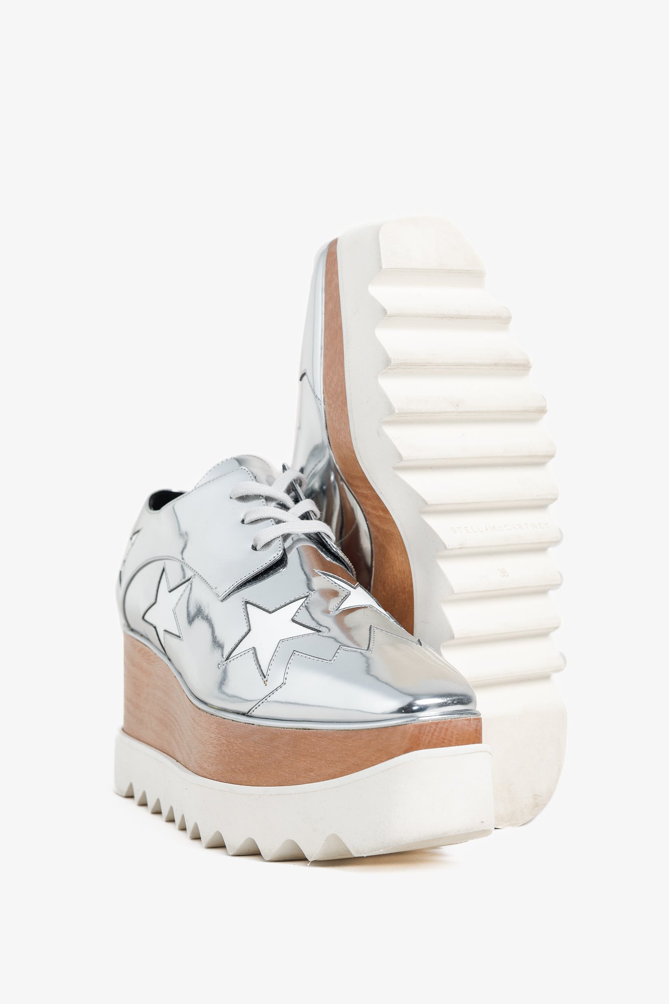 Stella McCartney Elyse Silver Star Vegan-Leather Lace-Up Platforms