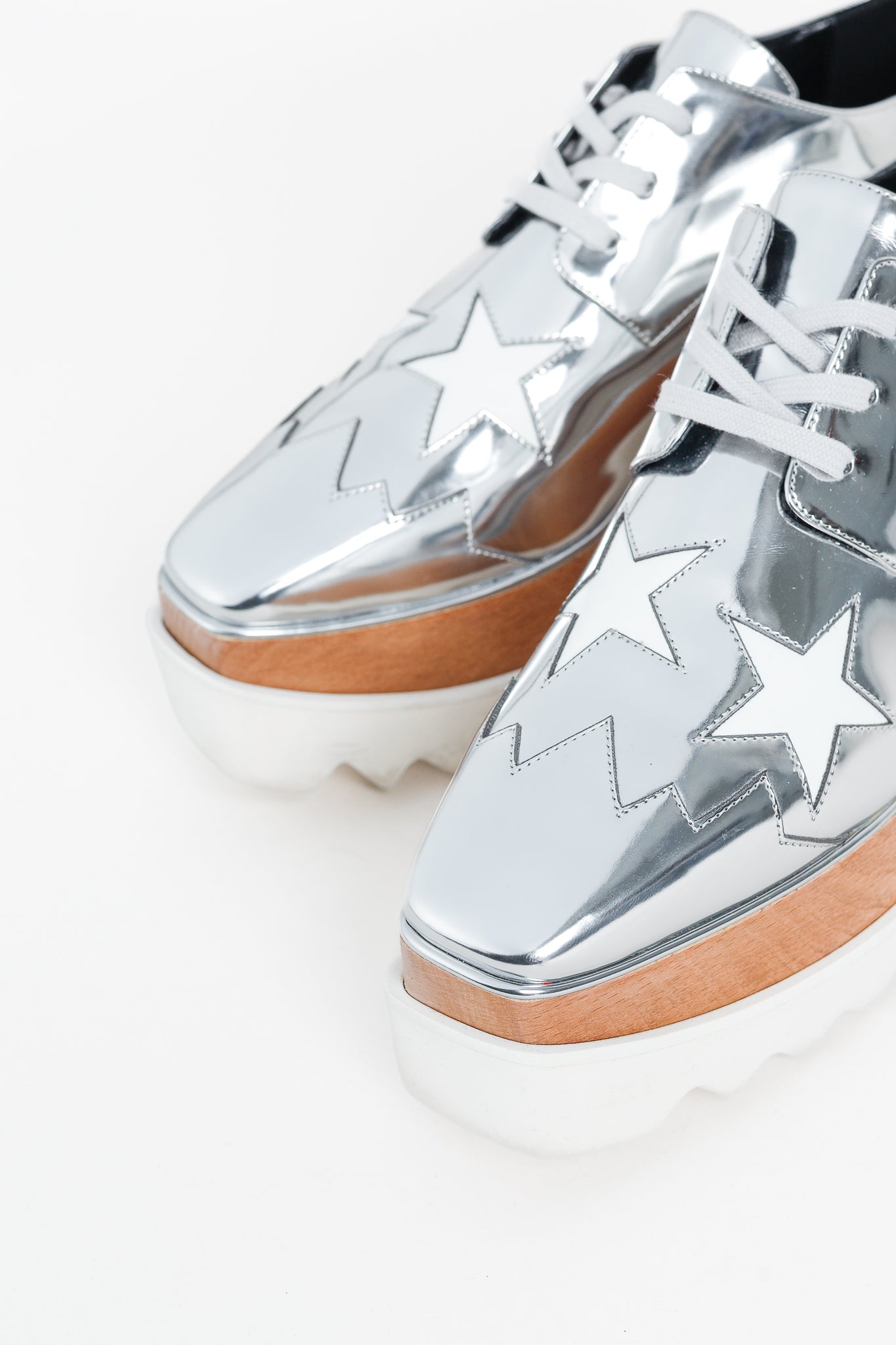 Stella McCartney Elyse Silver Star Vegan-Leather Lace-Up Platforms