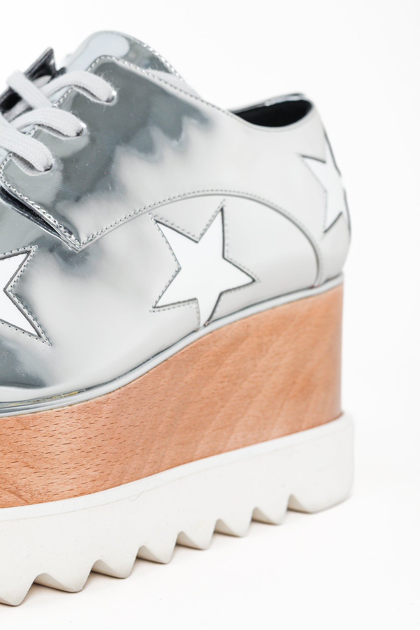 Stella McCartney Elyse Silver Star Vegan-Leather Lace-Up Platforms