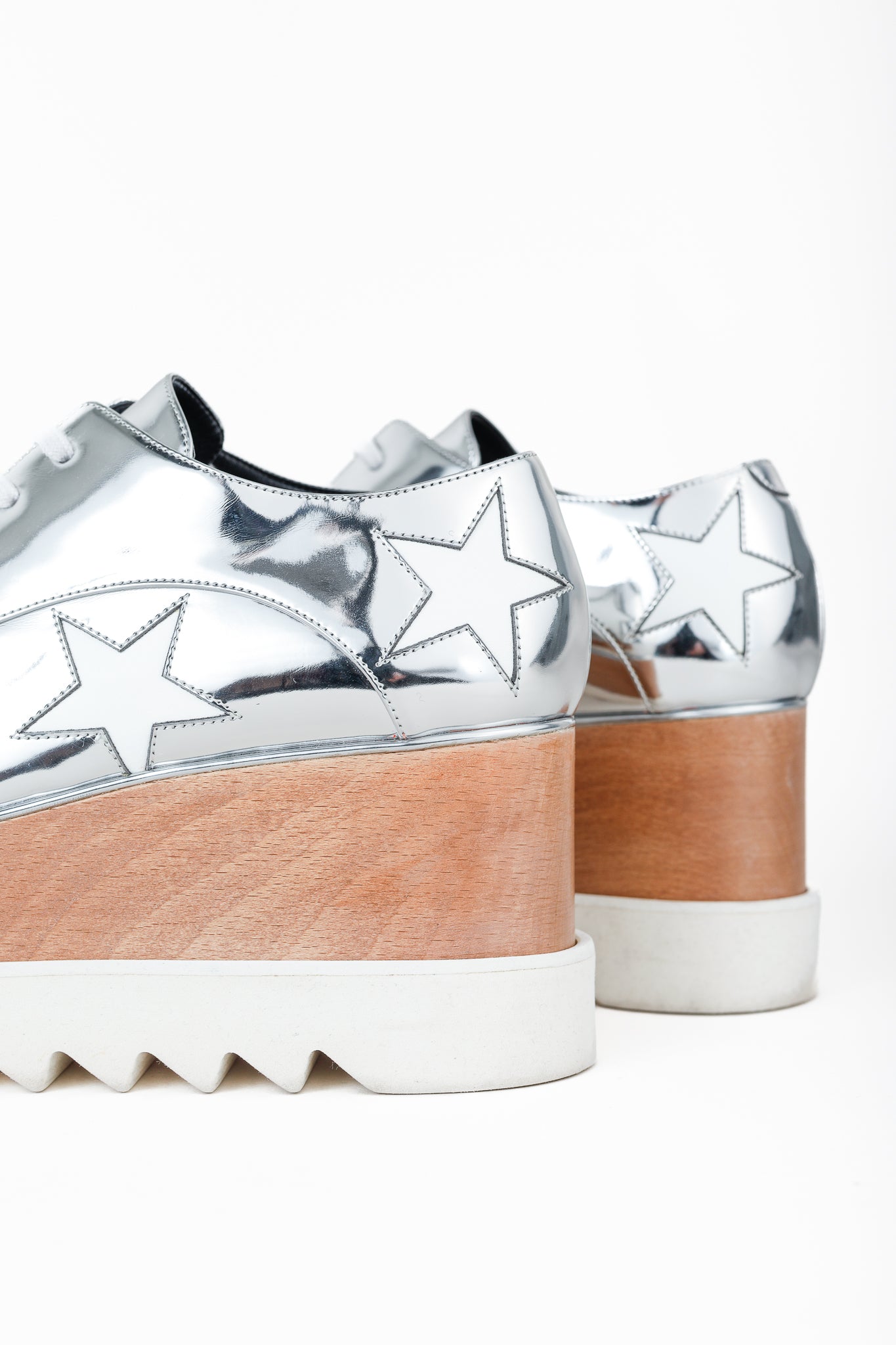 Stella McCartney Elyse Silver Star Vegan-Leather Lace-Up Platforms