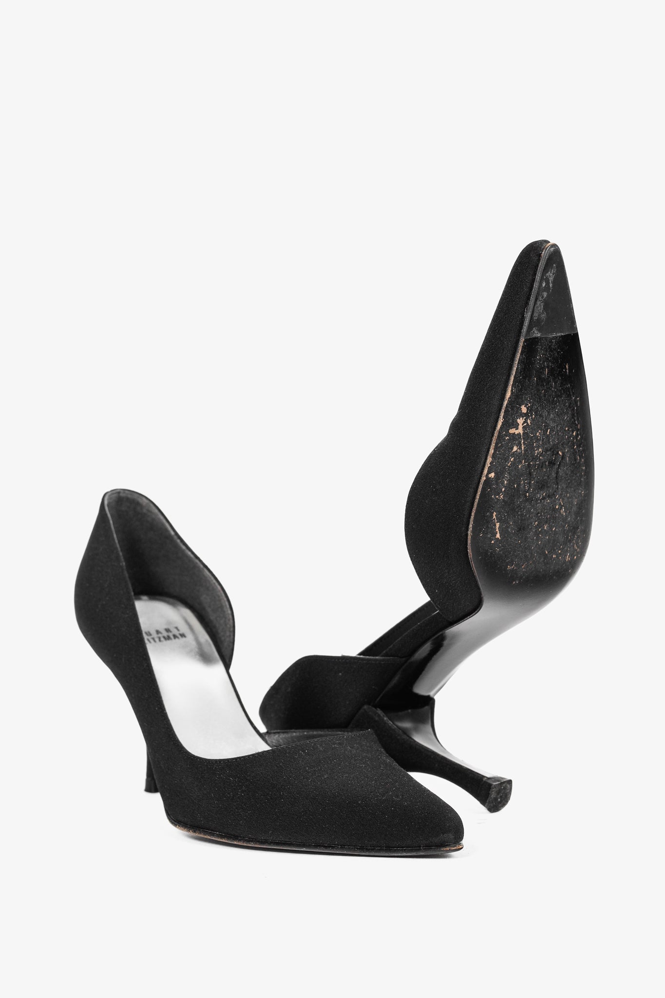 Stuart Weitzman Black Fabric Pointed-Toe D'Orsay Pumps