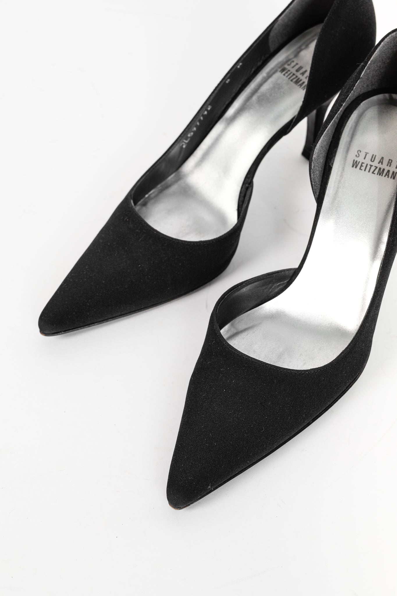 Stuart Weitzman Black Fabric Pointed-Toe D'Orsay Pumps