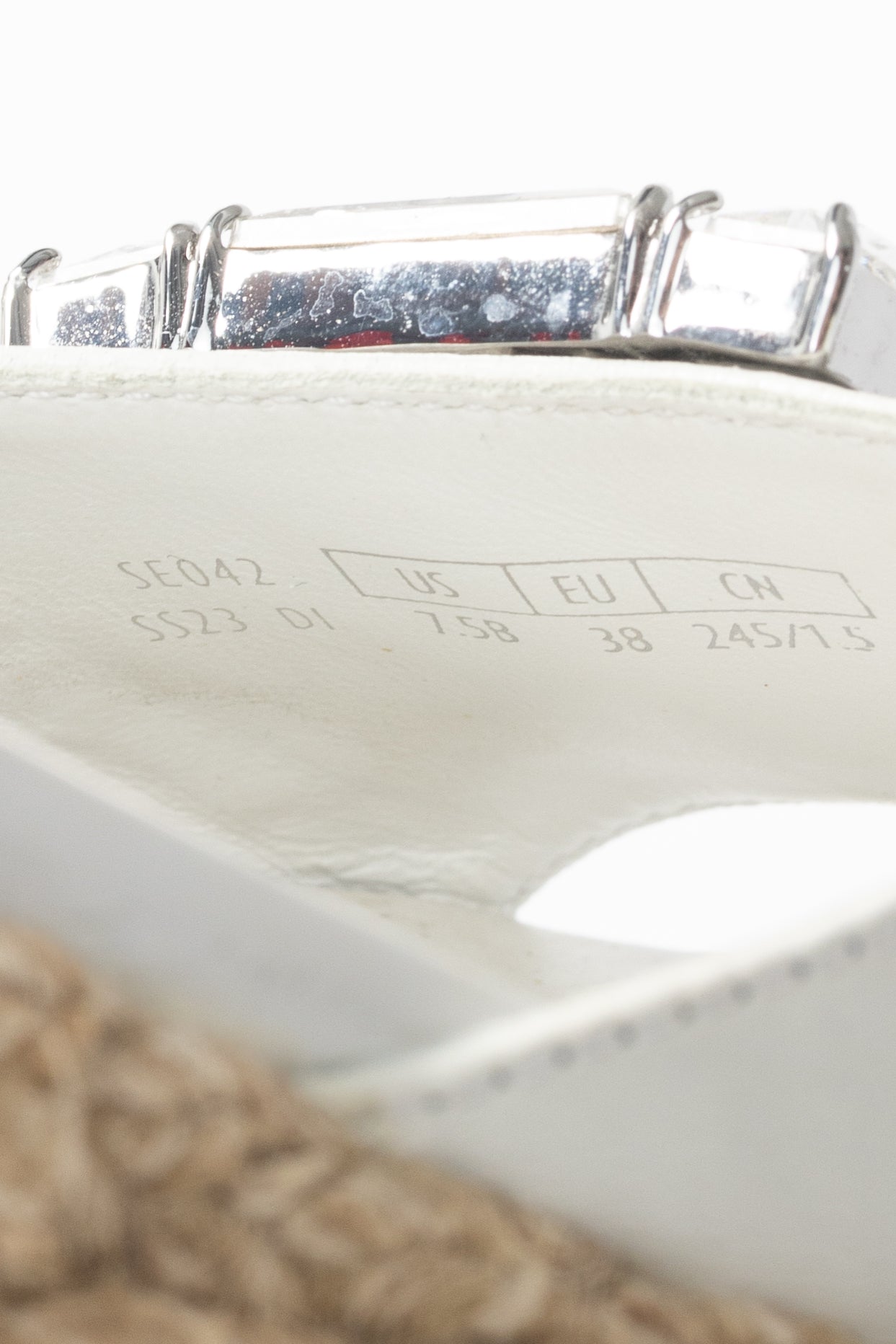 Stuart Weitzman SS23 June 75 White Crystal-Buckle Wedge Slide Sandal