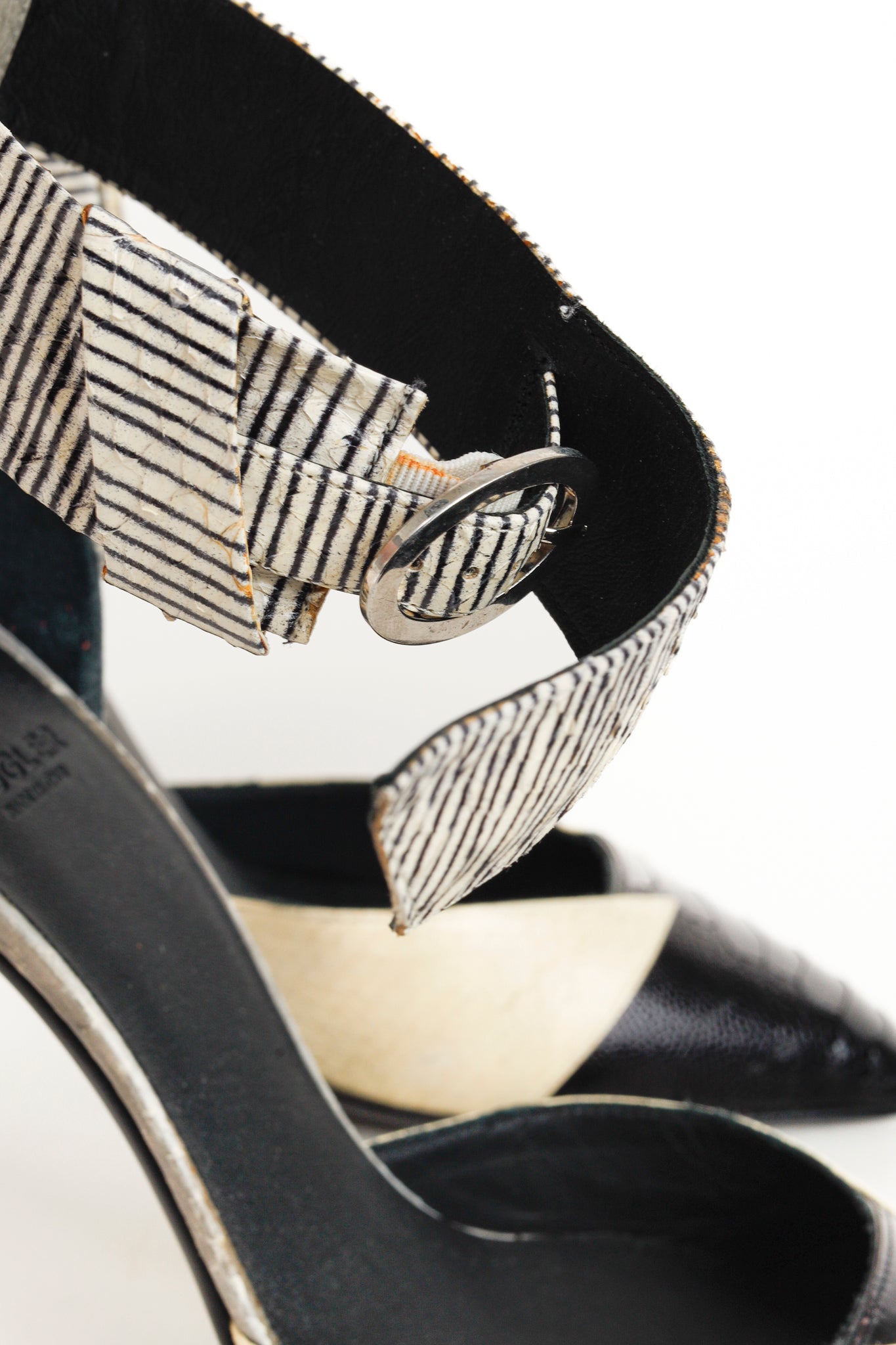 Mugler Black & White Mix-Material Strap Heels