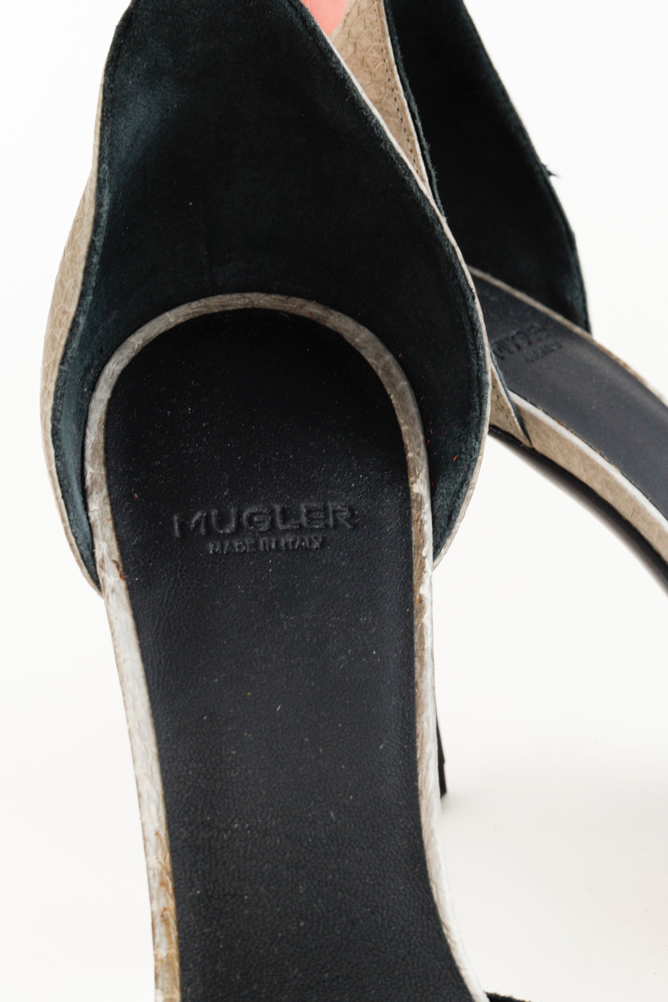 Mugler Black & White Mix-Material Strap Heels
