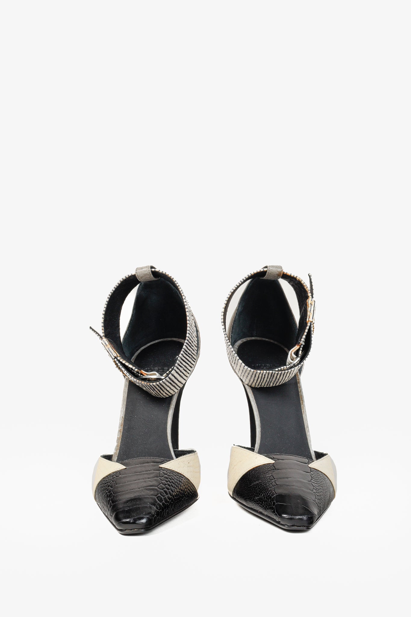 Mugler Black & White Mix-Material Strap Heels