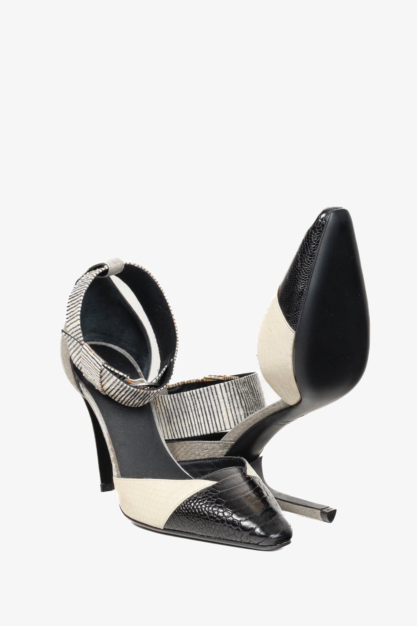 Mugler Black & White Mix-Material Strap Heels