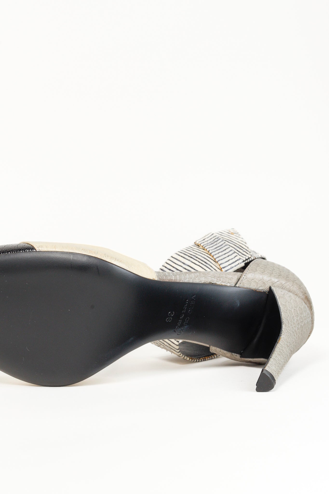 Mugler Black & White Mix-Material Strap Heels