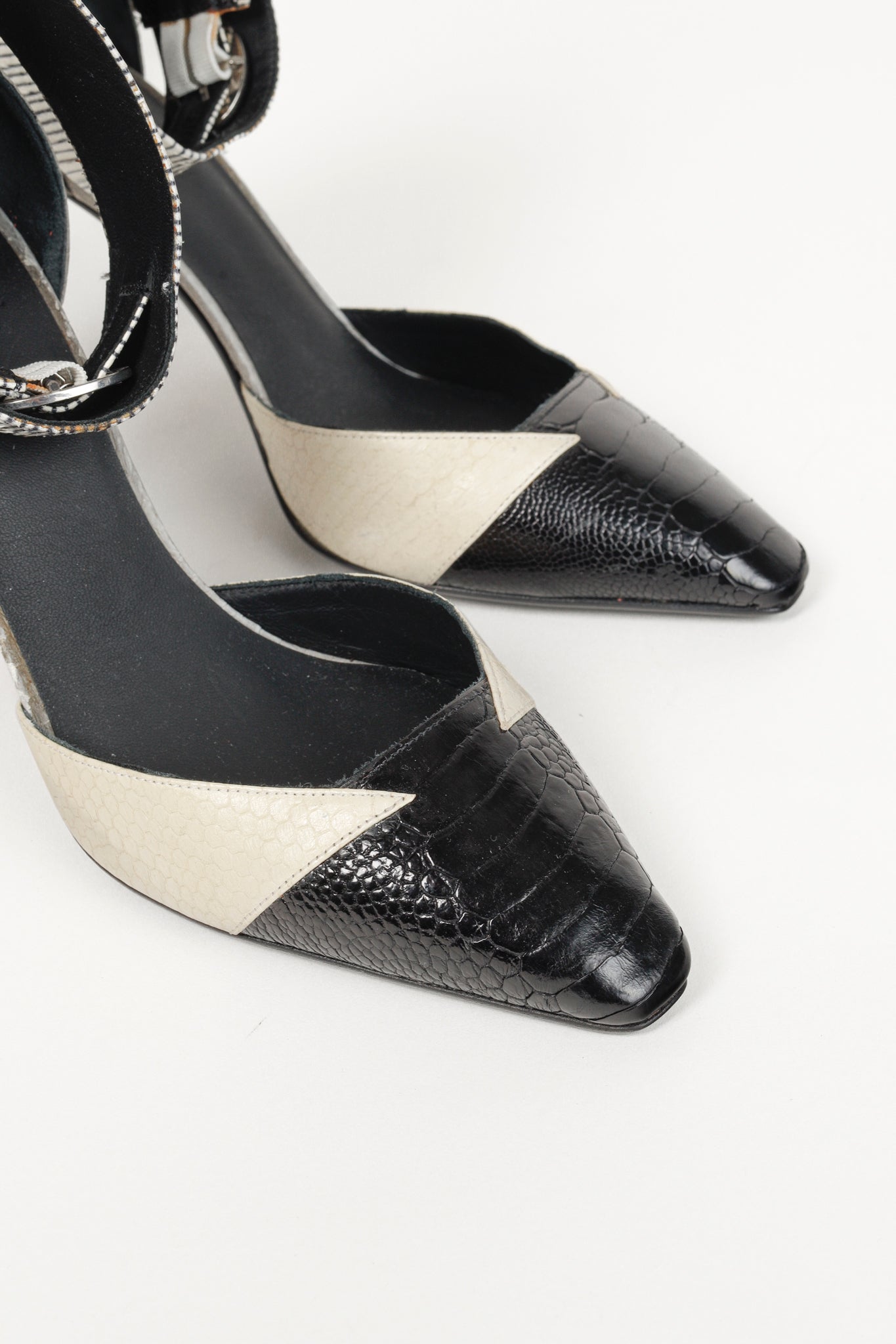 Mugler Black & White Mix-Material Strap Heels