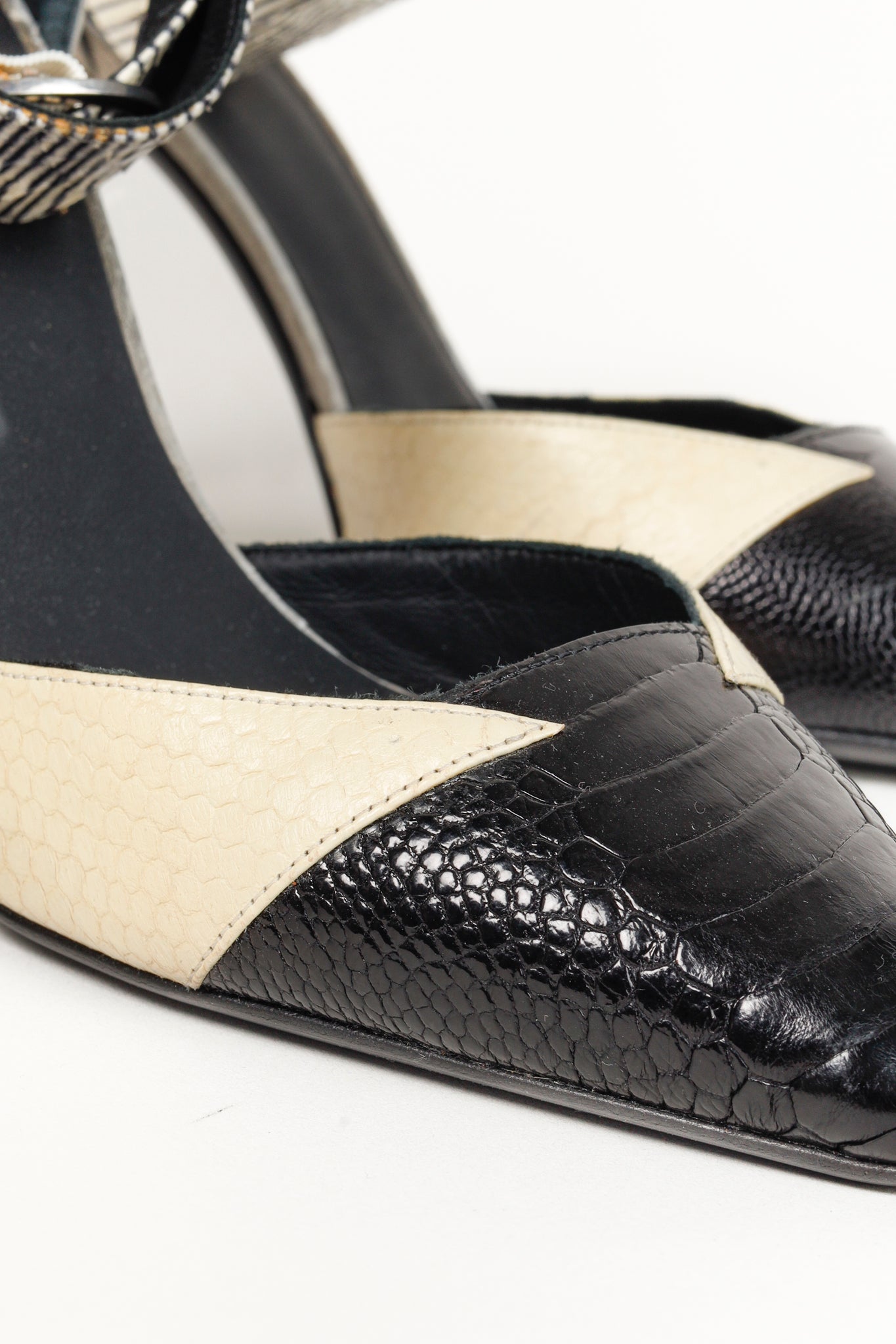 Mugler Black & White Mix-Material Strap Heels