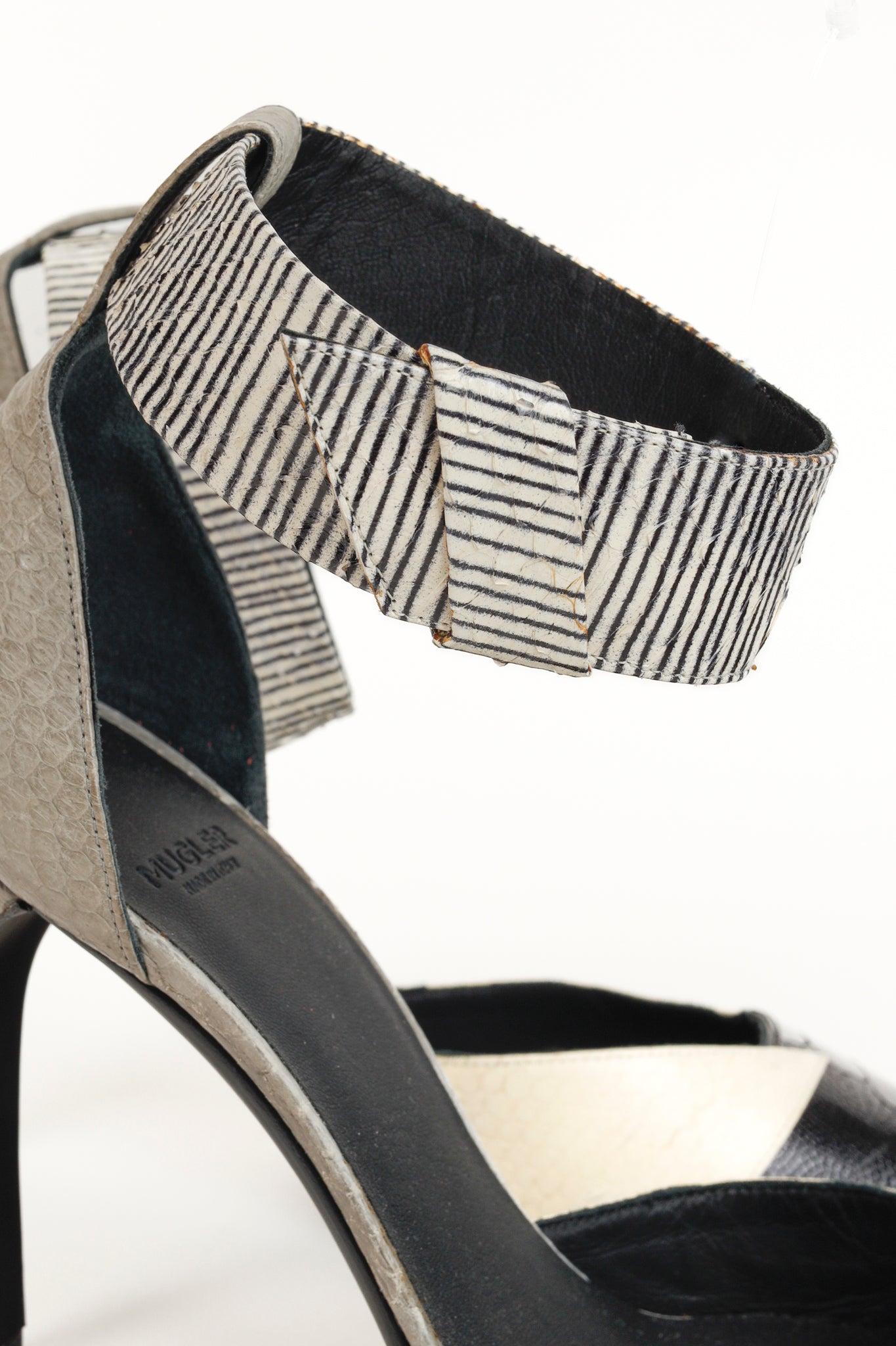 Mugler Black & White Mix-Material Strap Heels