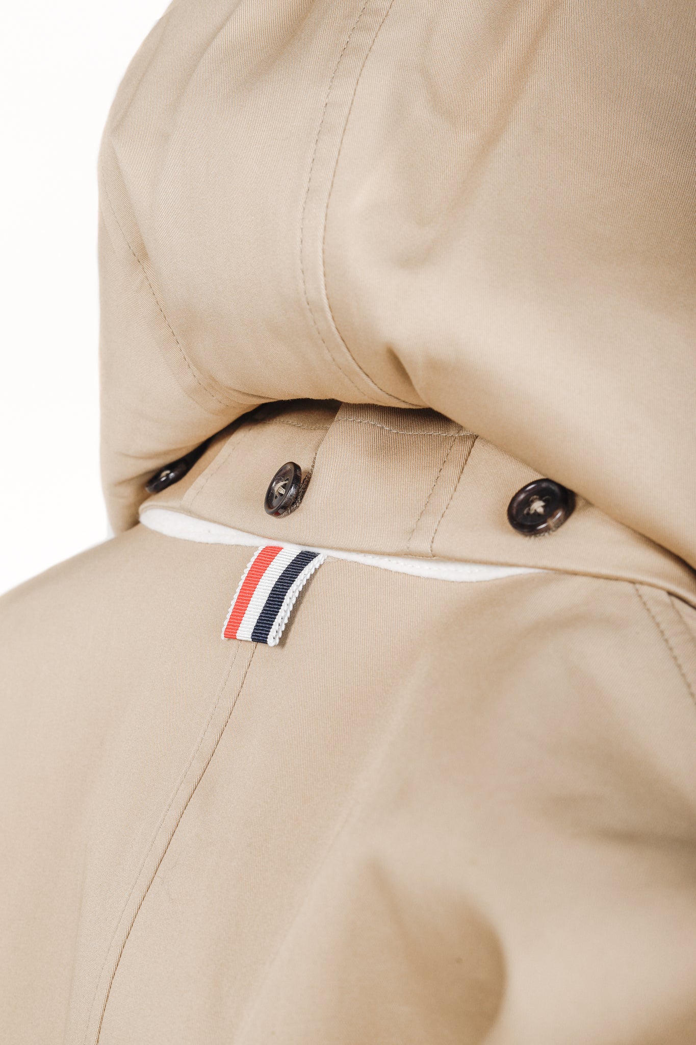 Thom Browne SS/18 Khaki Detachable Hood Snap Front Parka in Mackintosh
