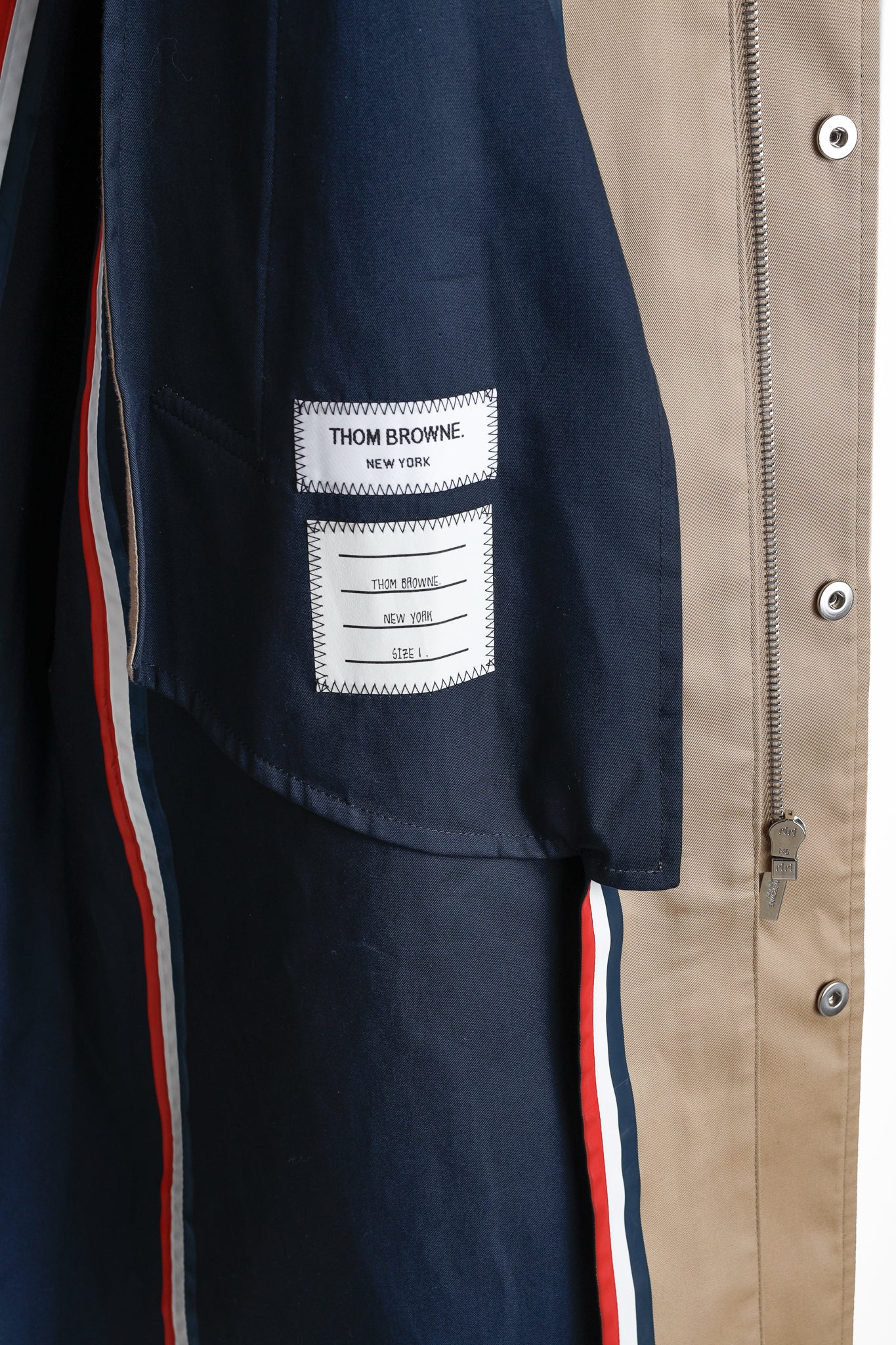 Thom Browne SS/18 Khaki Detachable Hood Snap Front Parka in Mackintosh