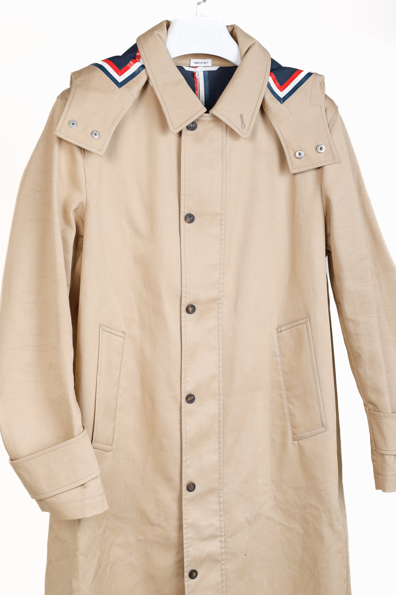 Thom Browne SS/18 Khaki Detachable Hood Snap Front Parka in Mackintosh