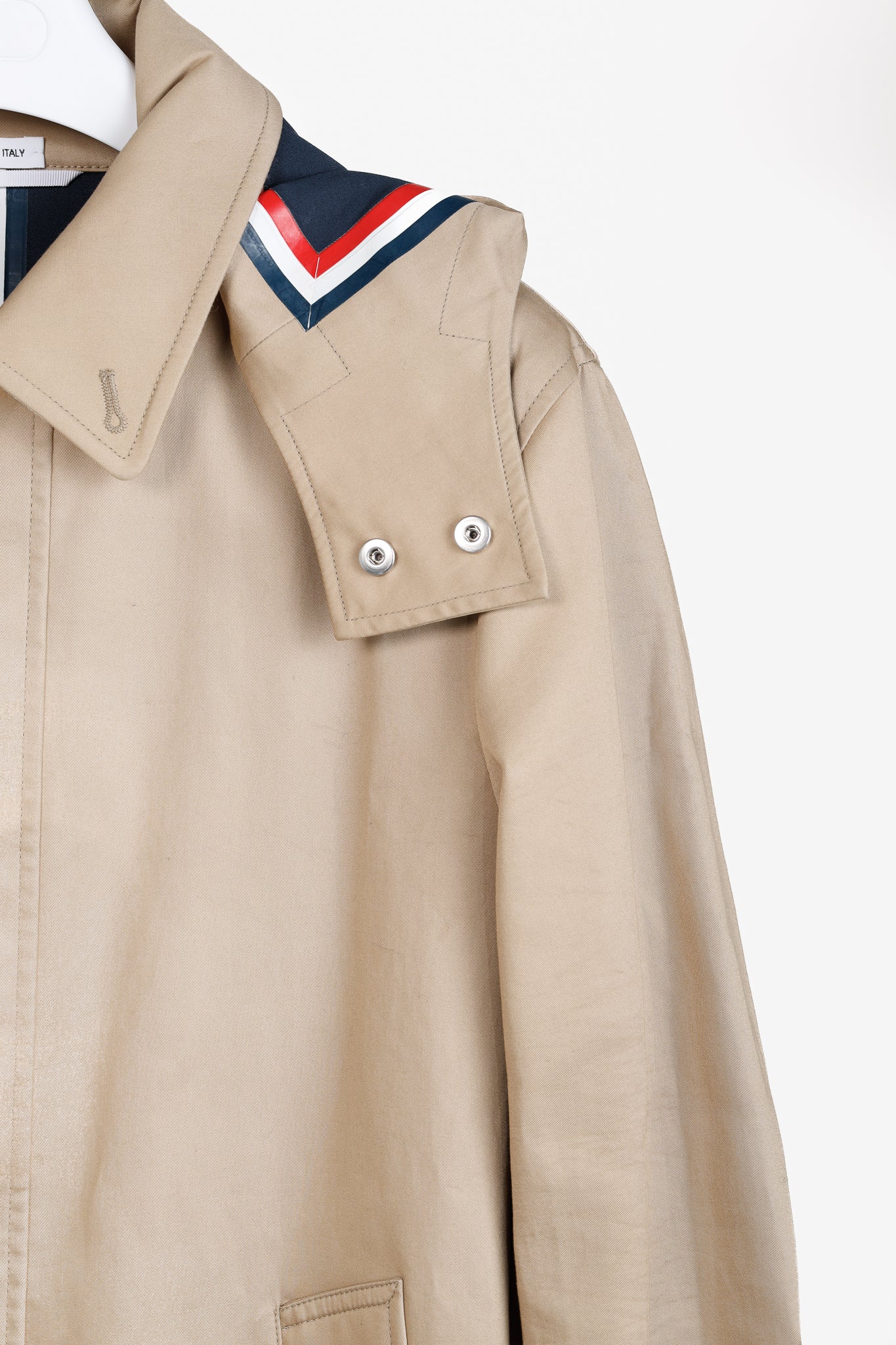 Thom Browne SS/18 Khaki Detachable Hood Snap Front Parka in Mackintosh