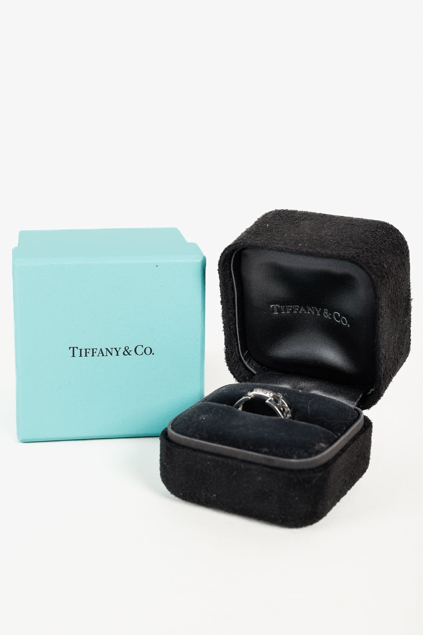 Tiffany & Co. Atlas 18K White Gold & Diamond Roman Time Ring