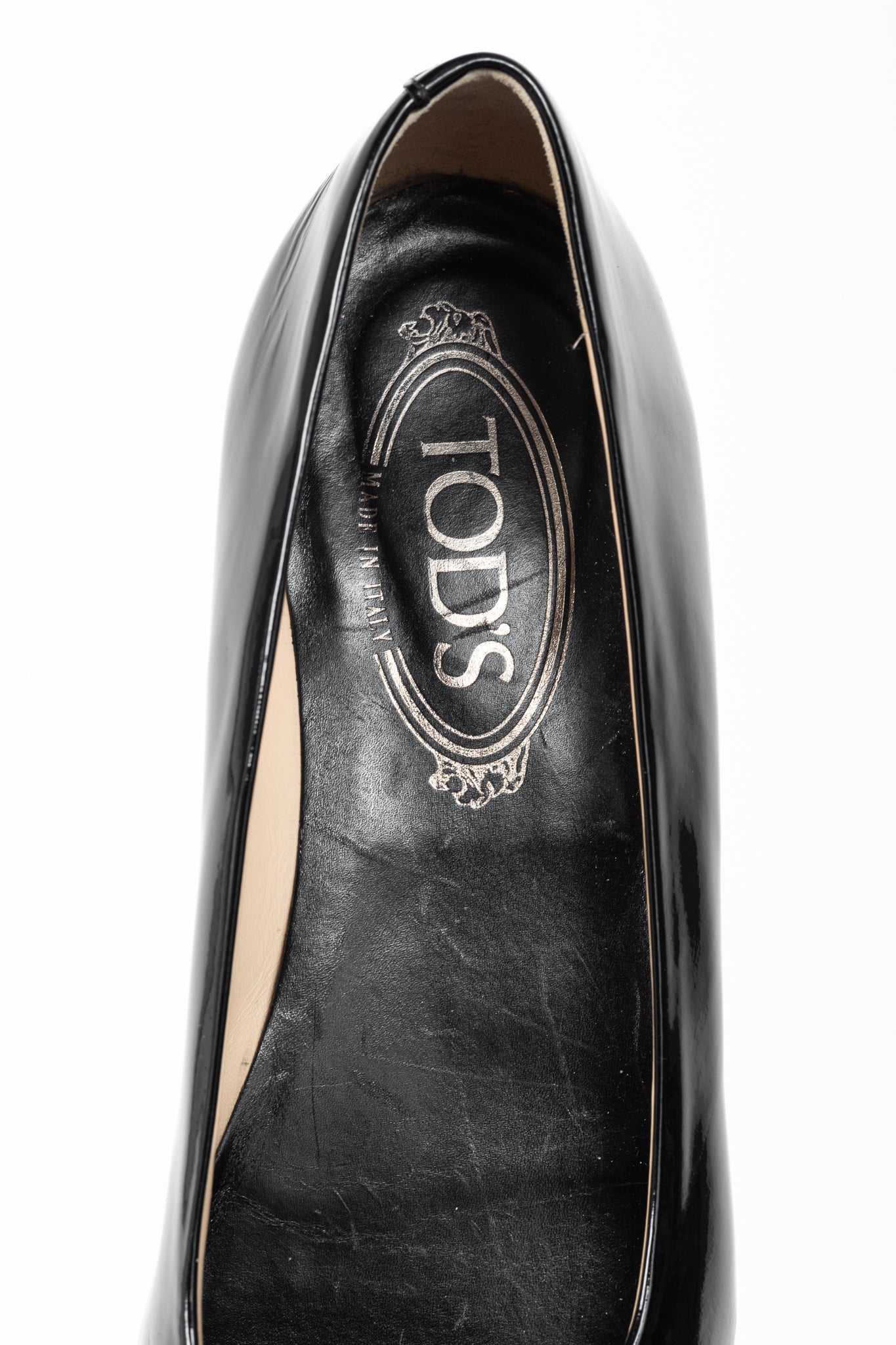 Tod’s Black Patent-Leather Pointed-Toe Penny Loafers