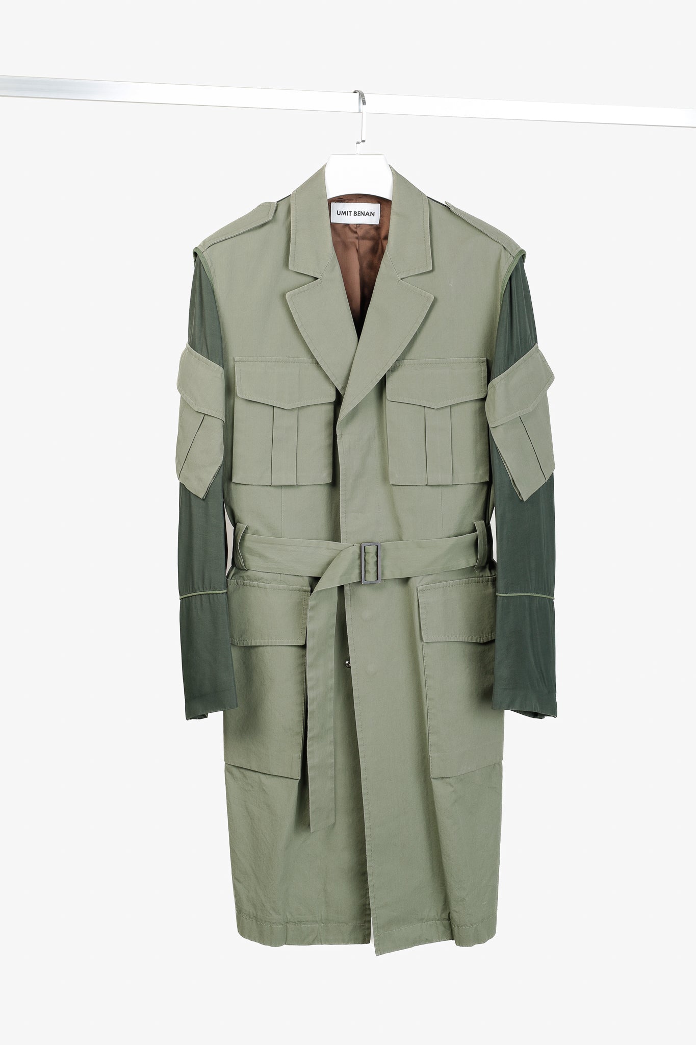 Umit Benan SS/16 Runway Green Belted Cargo Trench Coat
