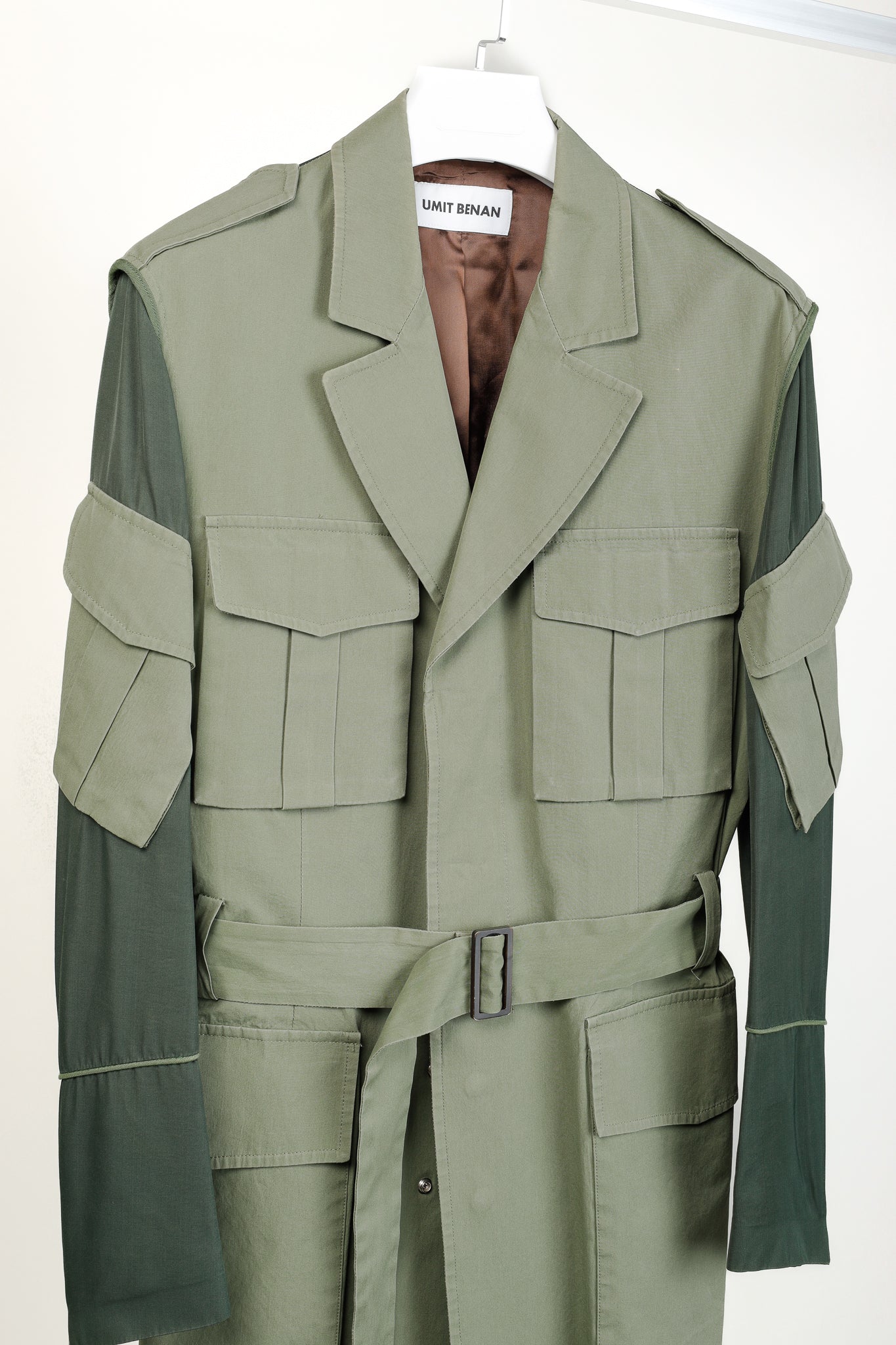 Umit Benan SS/16 Runway Green Belted Cargo Trench Coat