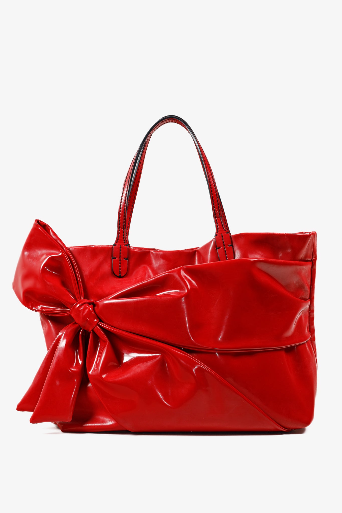 Valentino Red Patent Leather Lacca Bow Tote Shoulder Bag Blogger Armoire