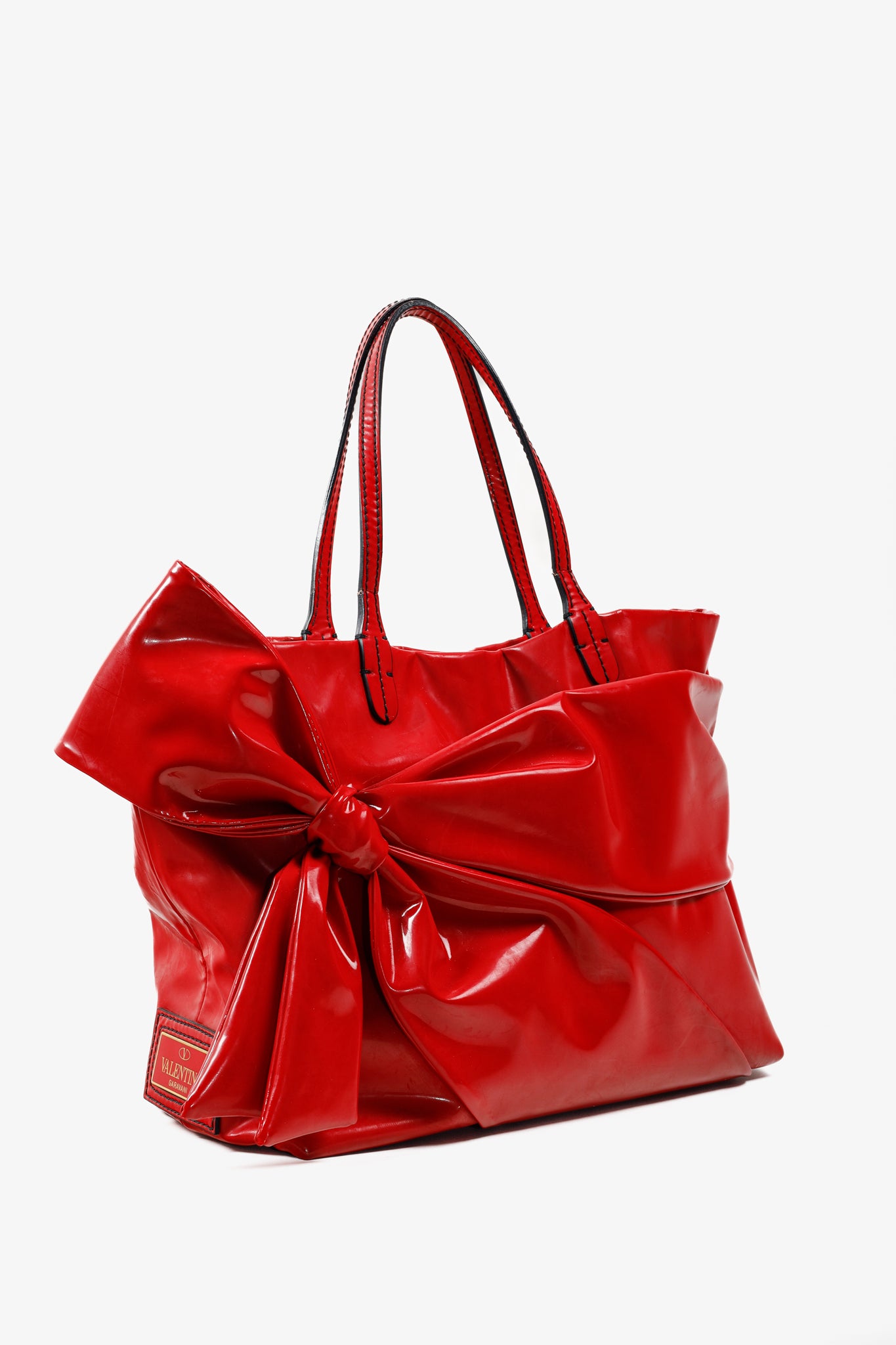 Valentino Red Patent Leather Lacca Bow Tote Shoulder Bag