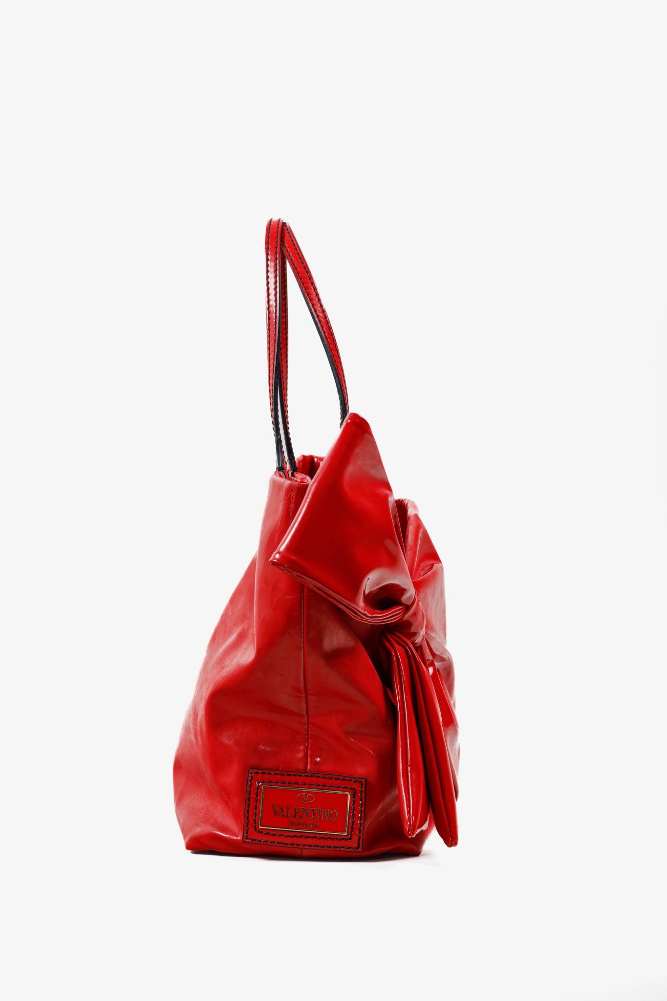 Valentino Red Patent Leather Lacca Bow Tote Shoulder Bag