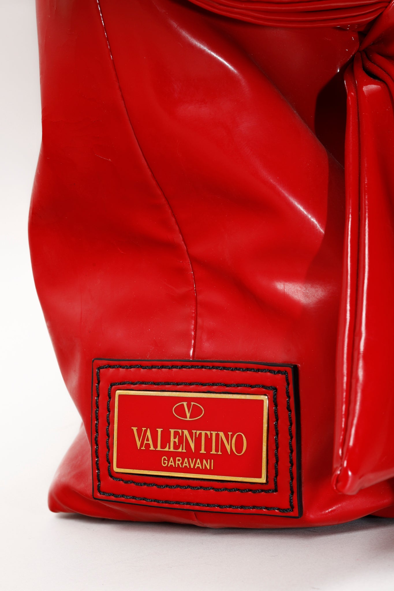 Valentino Red Patent Leather Lacca Bow Tote Shoulder Bag