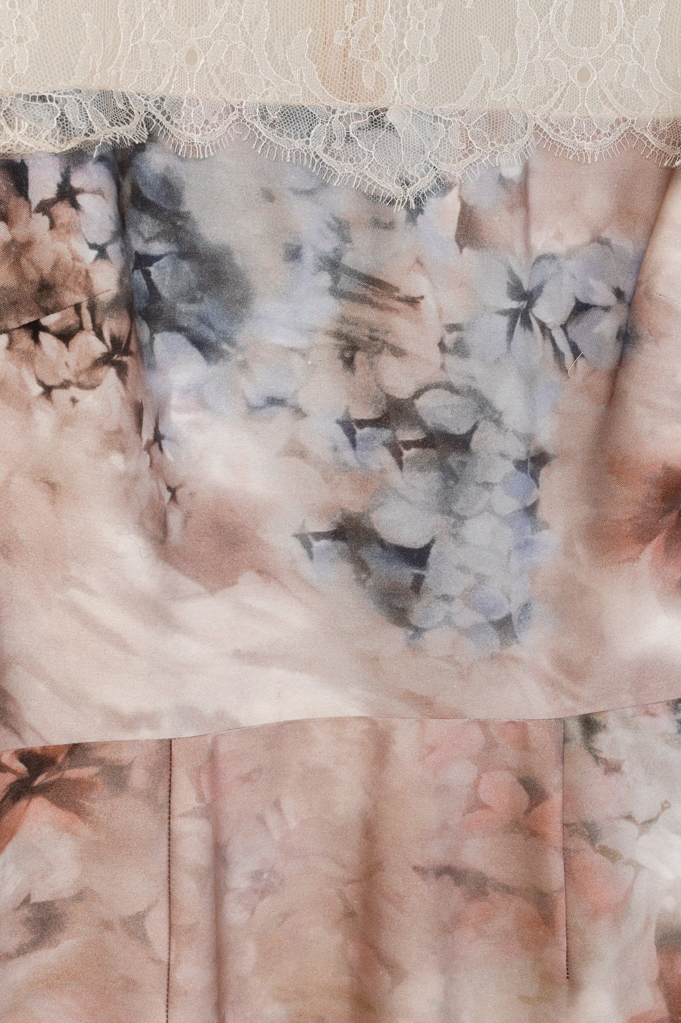 Valentino PF/13 Fluid Garden Floral Print Silk Mikado Lace-Sleeved Dress