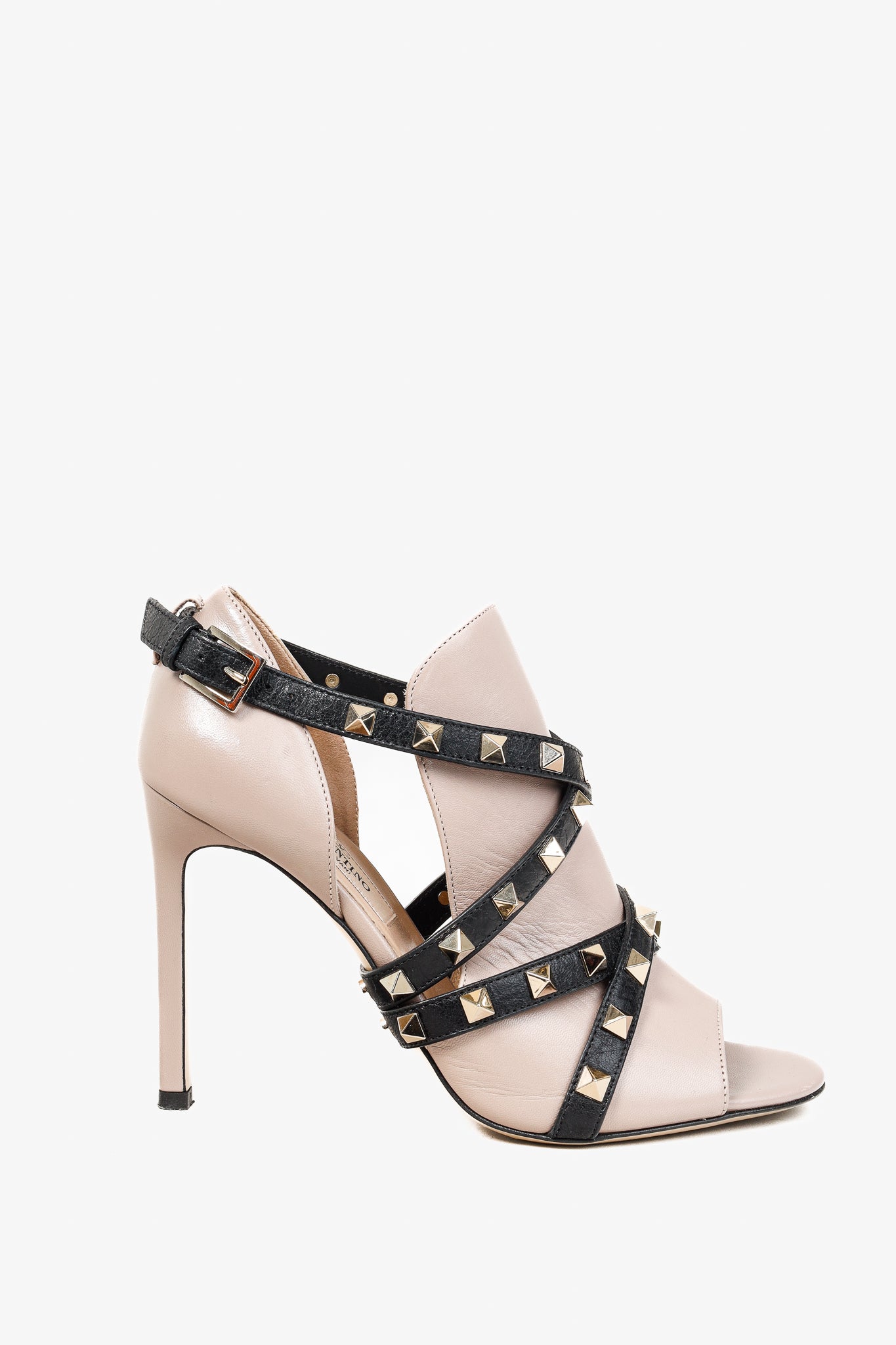 Valentino Garavani Poudre & Noir Rockstud Studwrap Open-Toe Boots
