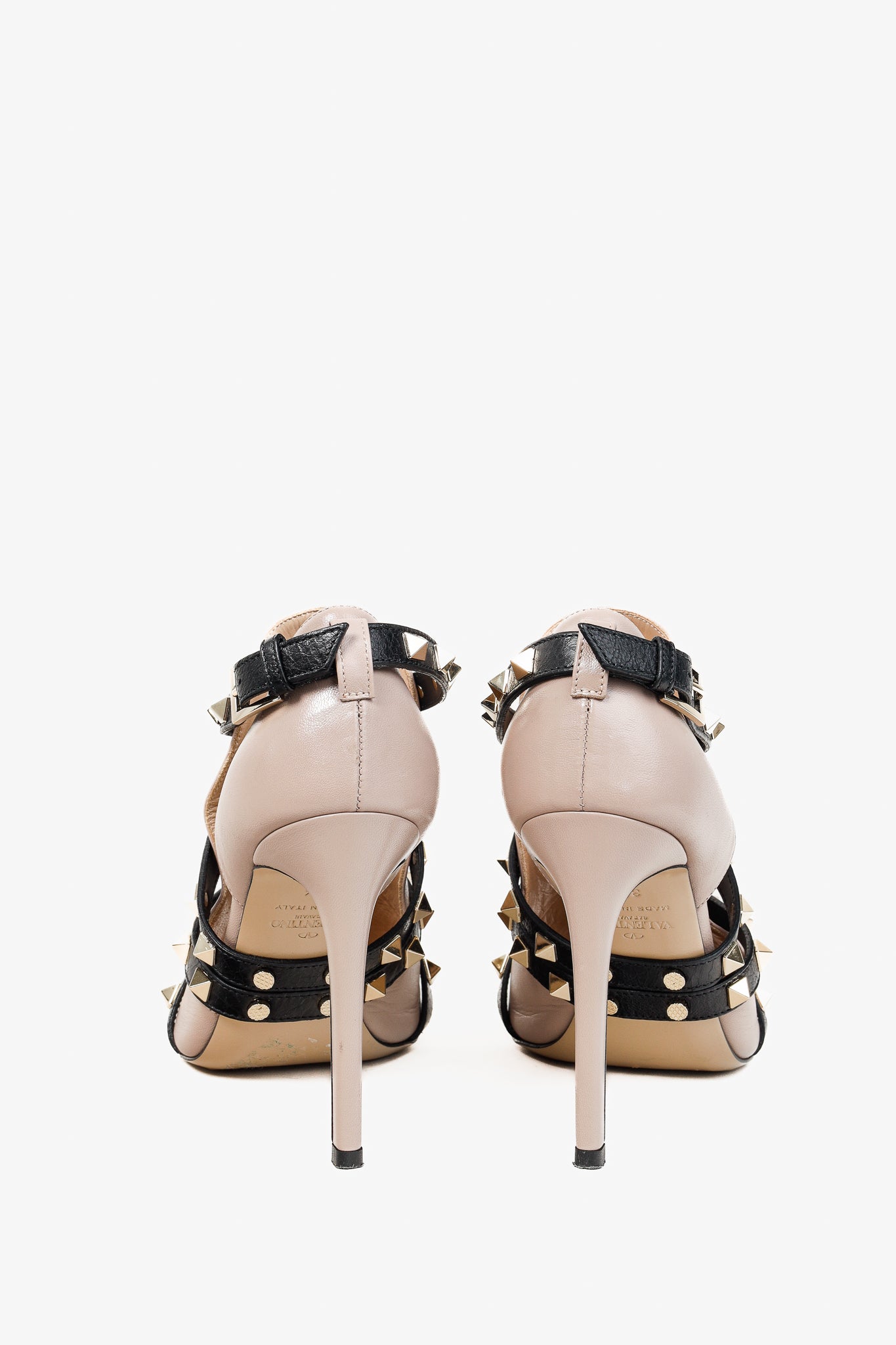 Valentino Garavani Poudre & Noir Rockstud Studwrap Open-Toe Boots