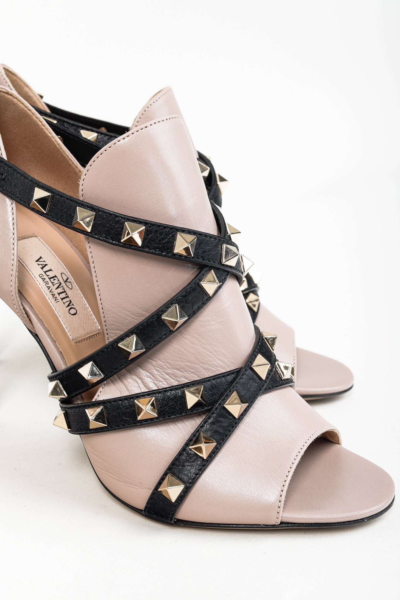 Valentino Garavani Poudre & Noir Rockstud Studwrap Open-Toe Boots