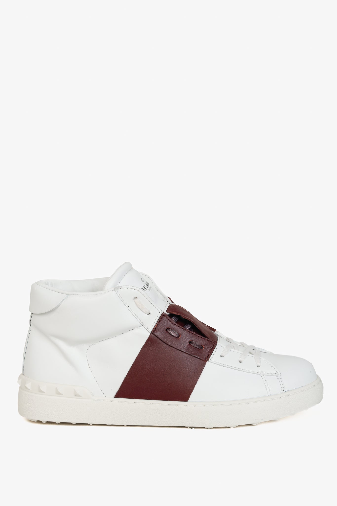 Valentino Garavani Men's Open White & Burgundy-Stripe Leather High-Top Sneakers
