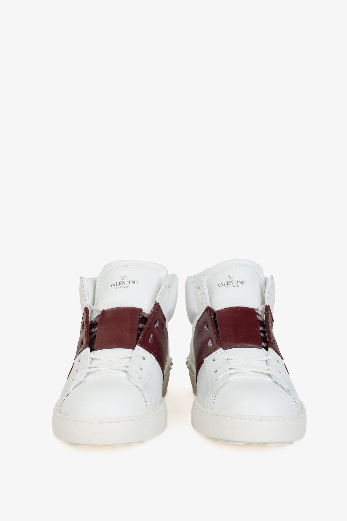 Valentino Garavani Men's Open White & Burgundy-Stripe Leather High-Top Sneakers