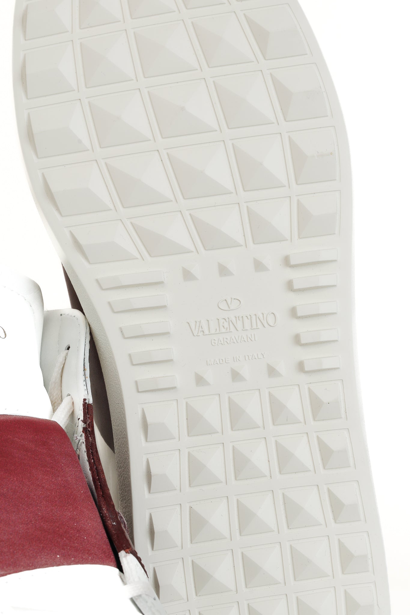 Valentino Garavani Men's Open White & Burgundy-Stripe Leather High-Top Sneakers