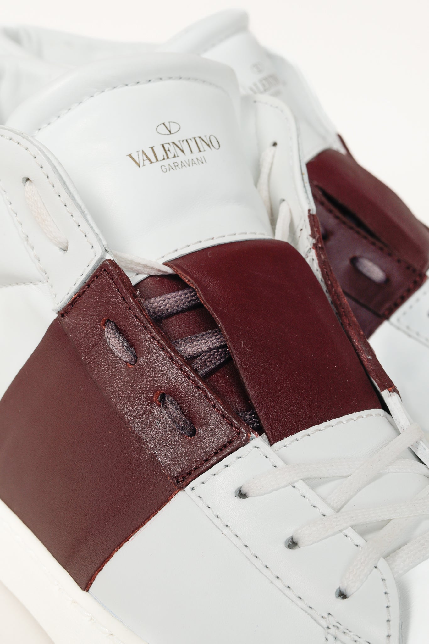 Valentino Garavani Men's Open White & Burgundy-Stripe Leather High-Top Sneakers