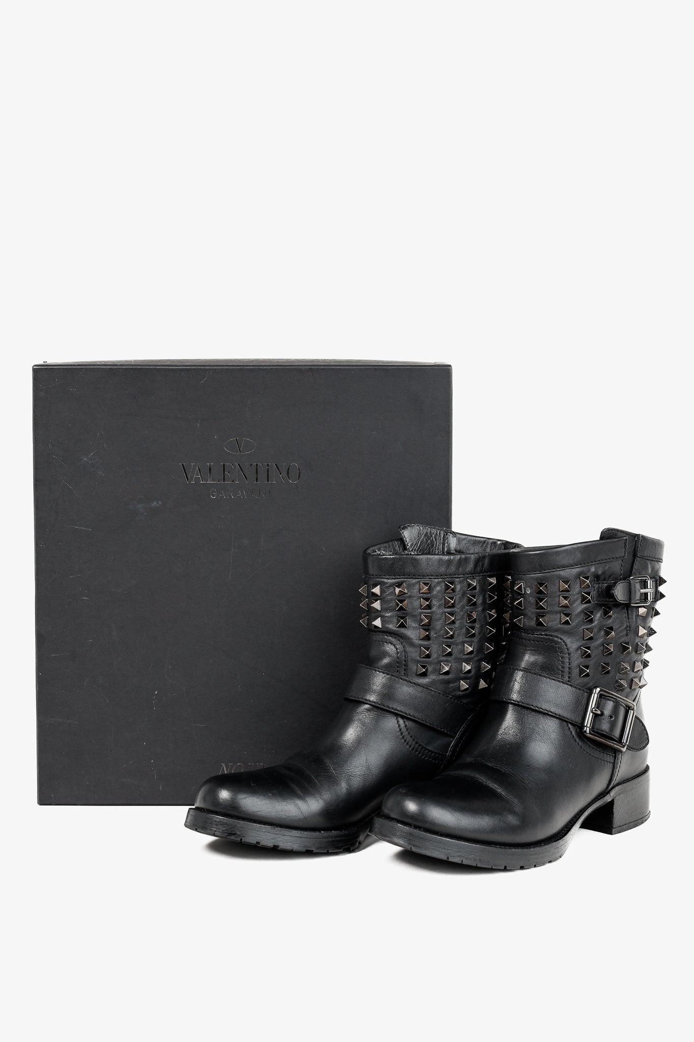 Valentino Garavani Rockstud Noir Leather T.30 Biker Boots