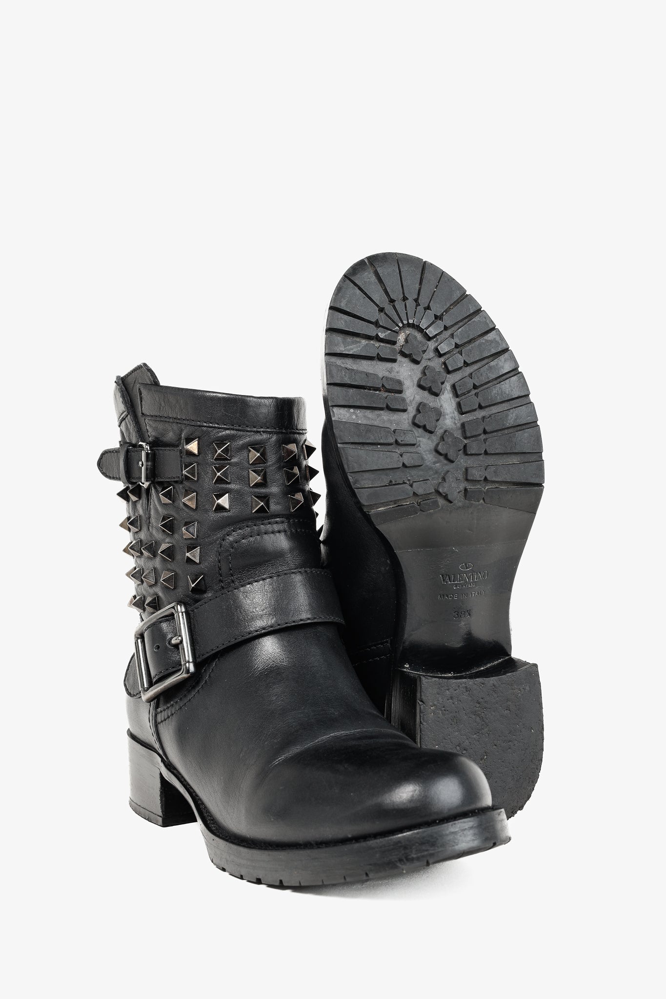 Valentino Garavani Rockstud Noir Leather T.30 Biker Boots