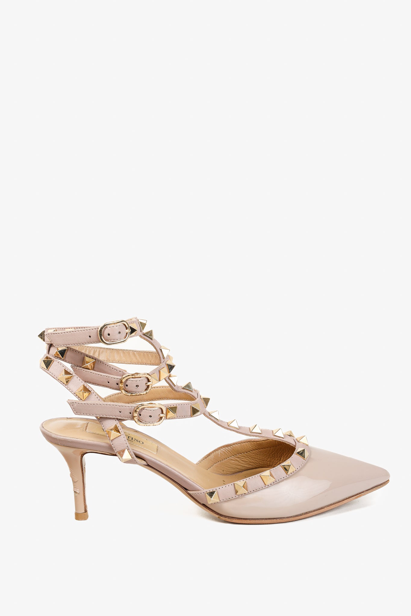Valentino Garavani Rockstud 65 Powder Pink Patent Leather Caged Pumps