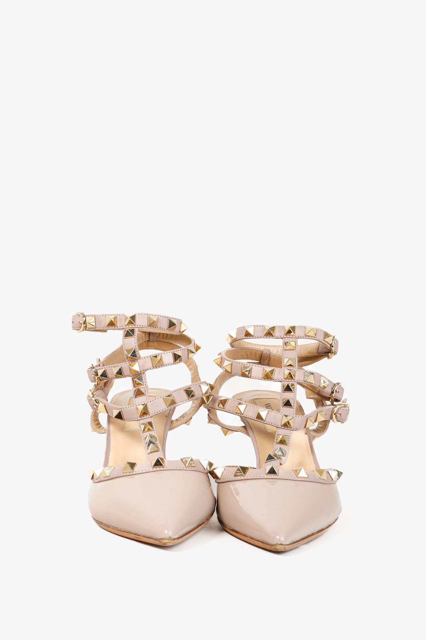Valentino Garavani Rockstud 65 Powder Pink Patent Leather Caged Pumps