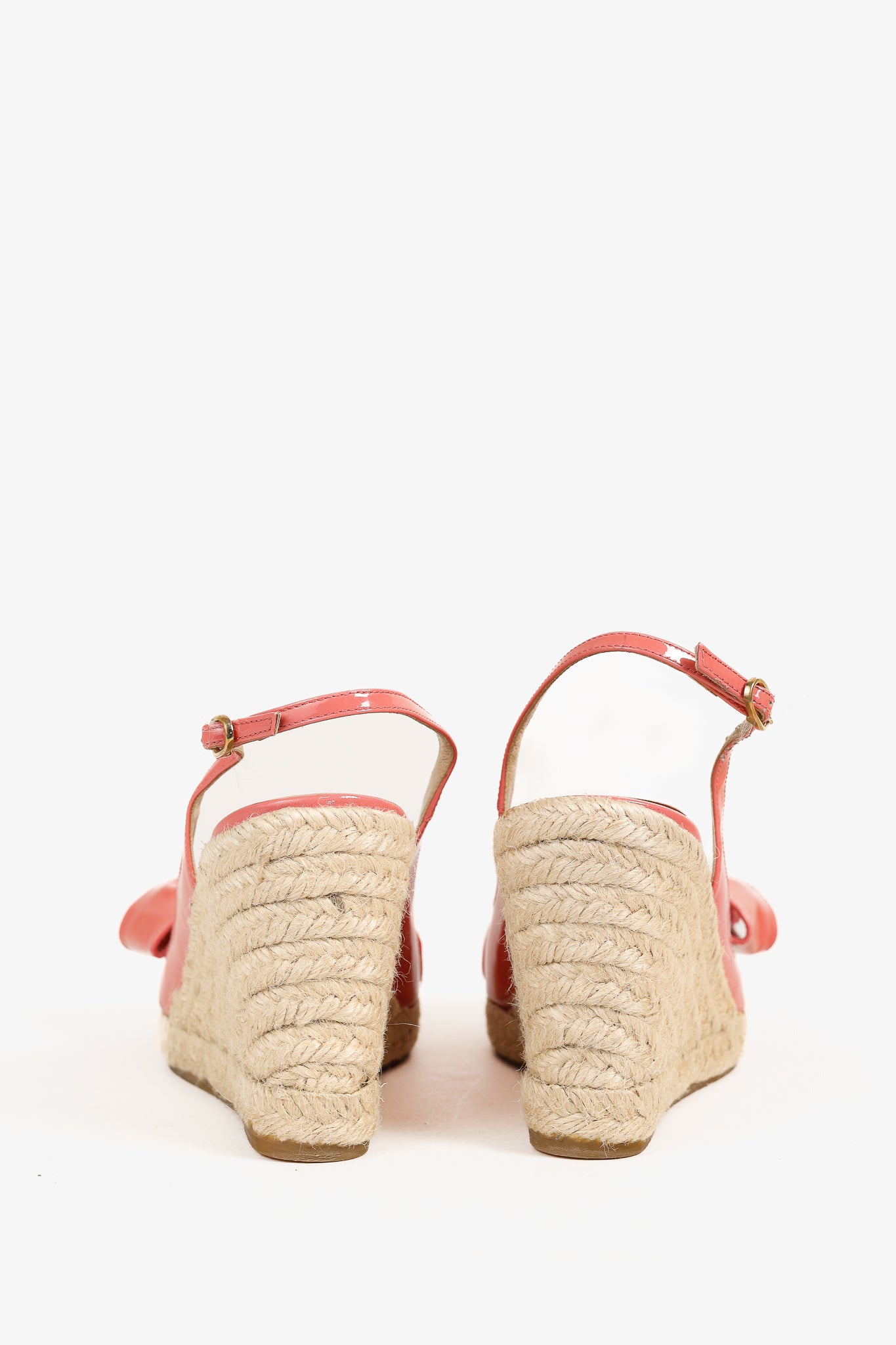 Valentino Garavani Pink Patent Leather Bow Slingback Espadrille Wedges