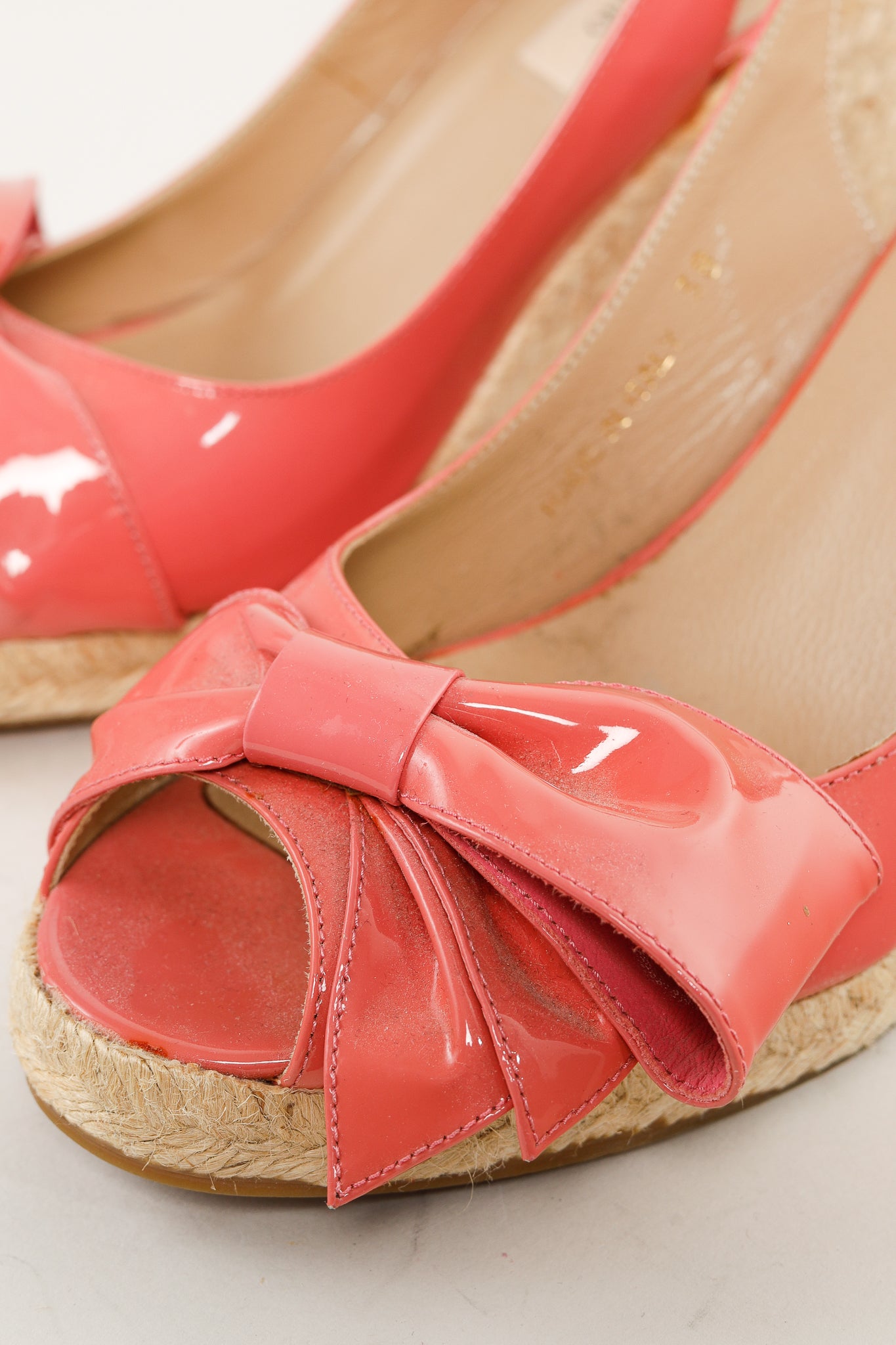 Valentino Garavani Pink Patent Leather Bow Slingback Espadrille Wedges