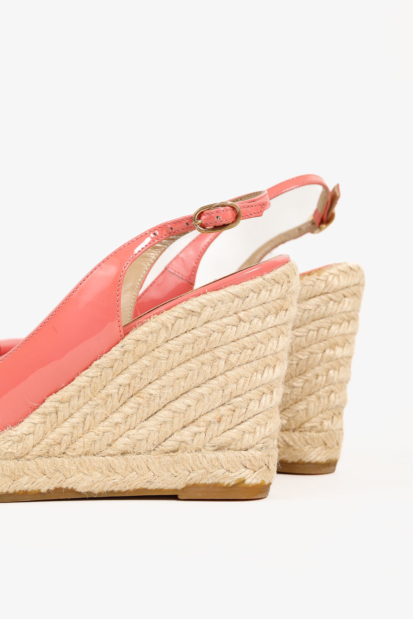 Valentino Garavani Pink Patent Leather Bow Slingback Espadrille Wedges